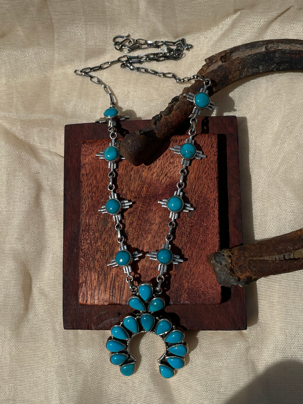 Turquoise Naja Necklace with Zia Cross Stations | 925 Sterling Silver D321