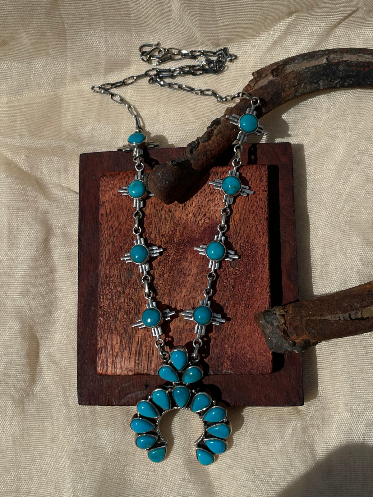 Turquoise Naja Necklace with Zia Cross Stations | 925 Sterling Silver D321