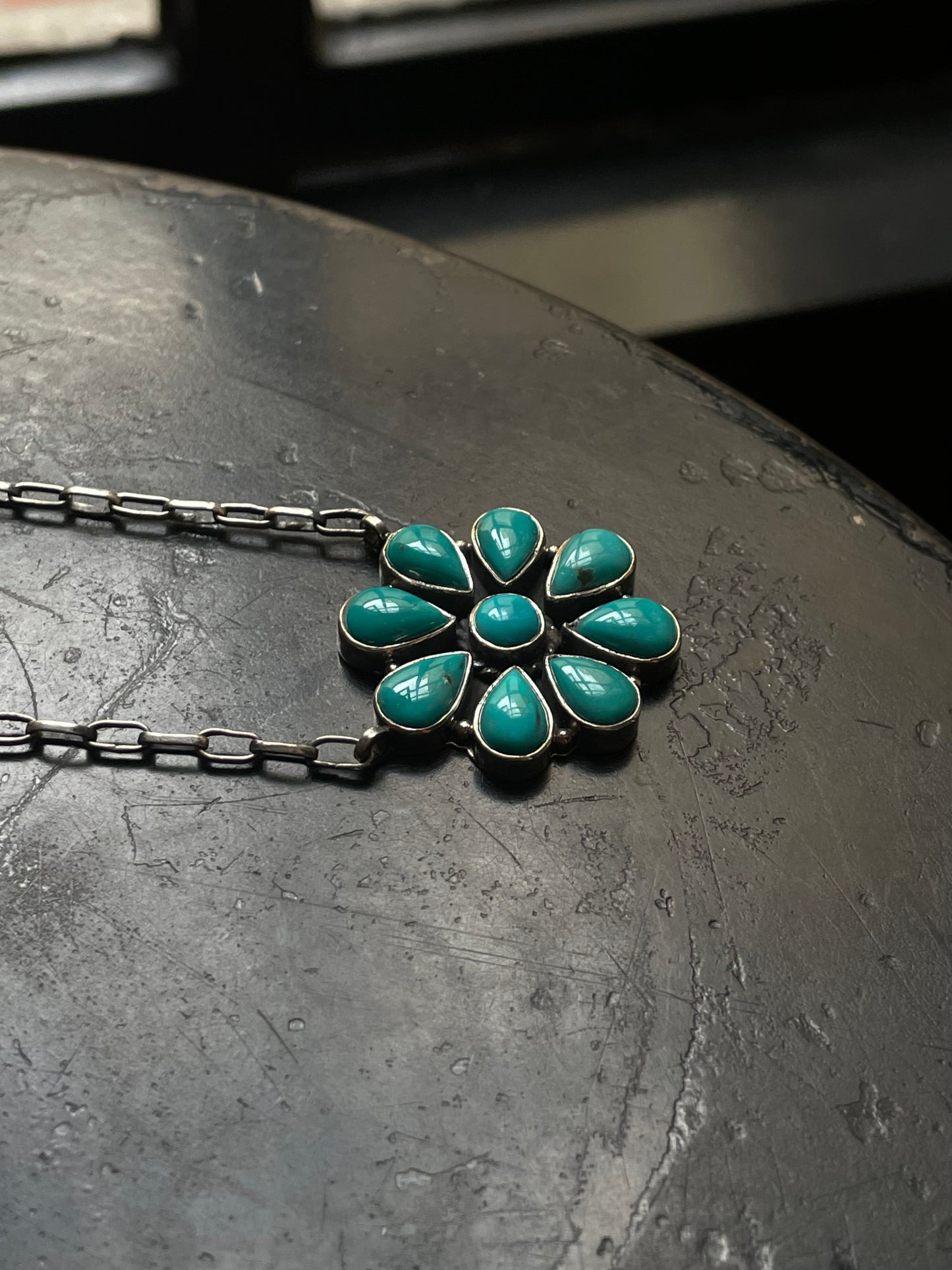 Kingman Turquoise Flower Necklace | 925 Sterling Silver G407