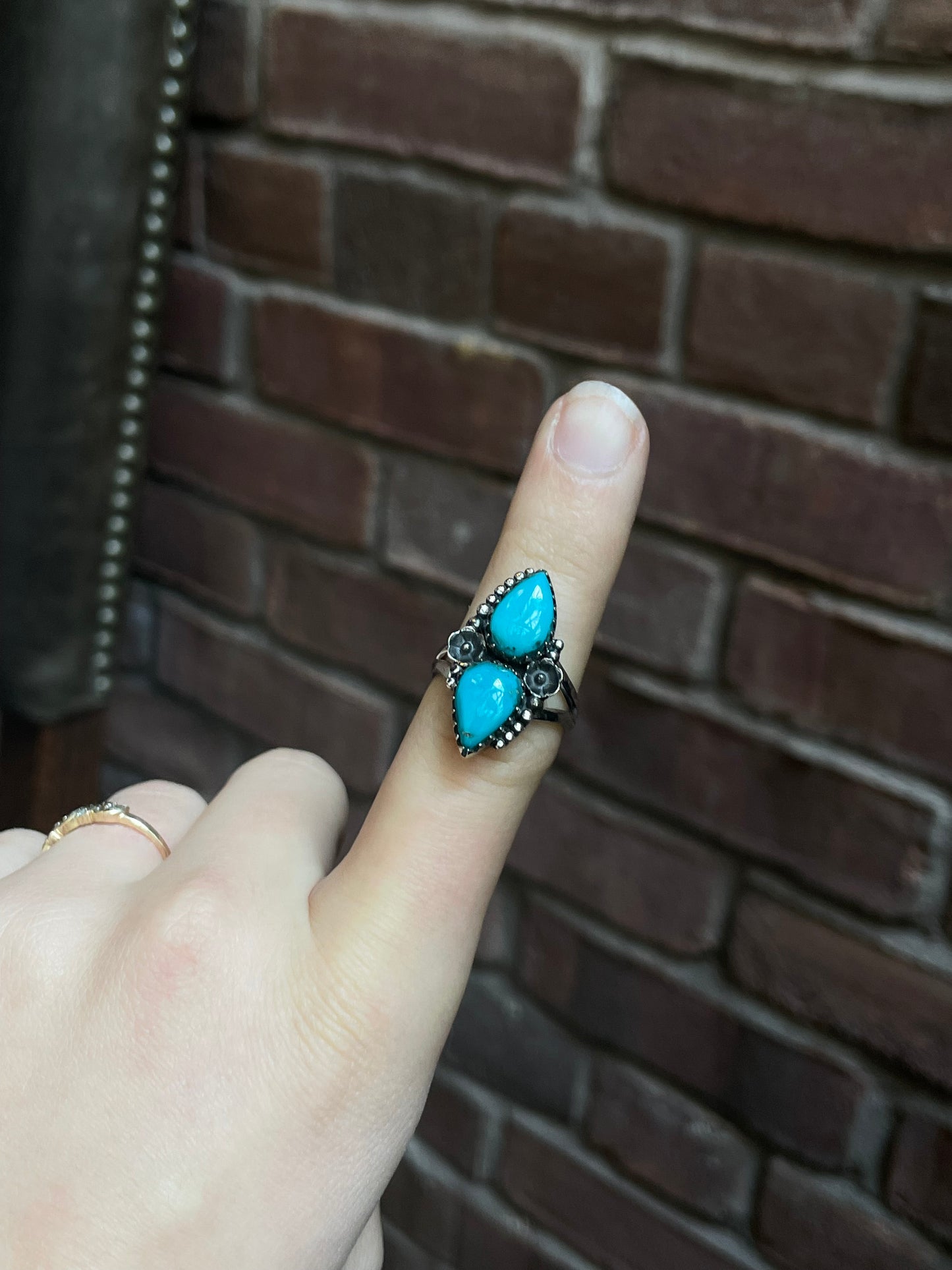 Kingman Turquoise Double Stone Ring Size 8 | 925 Sterling Silver Southwest E205