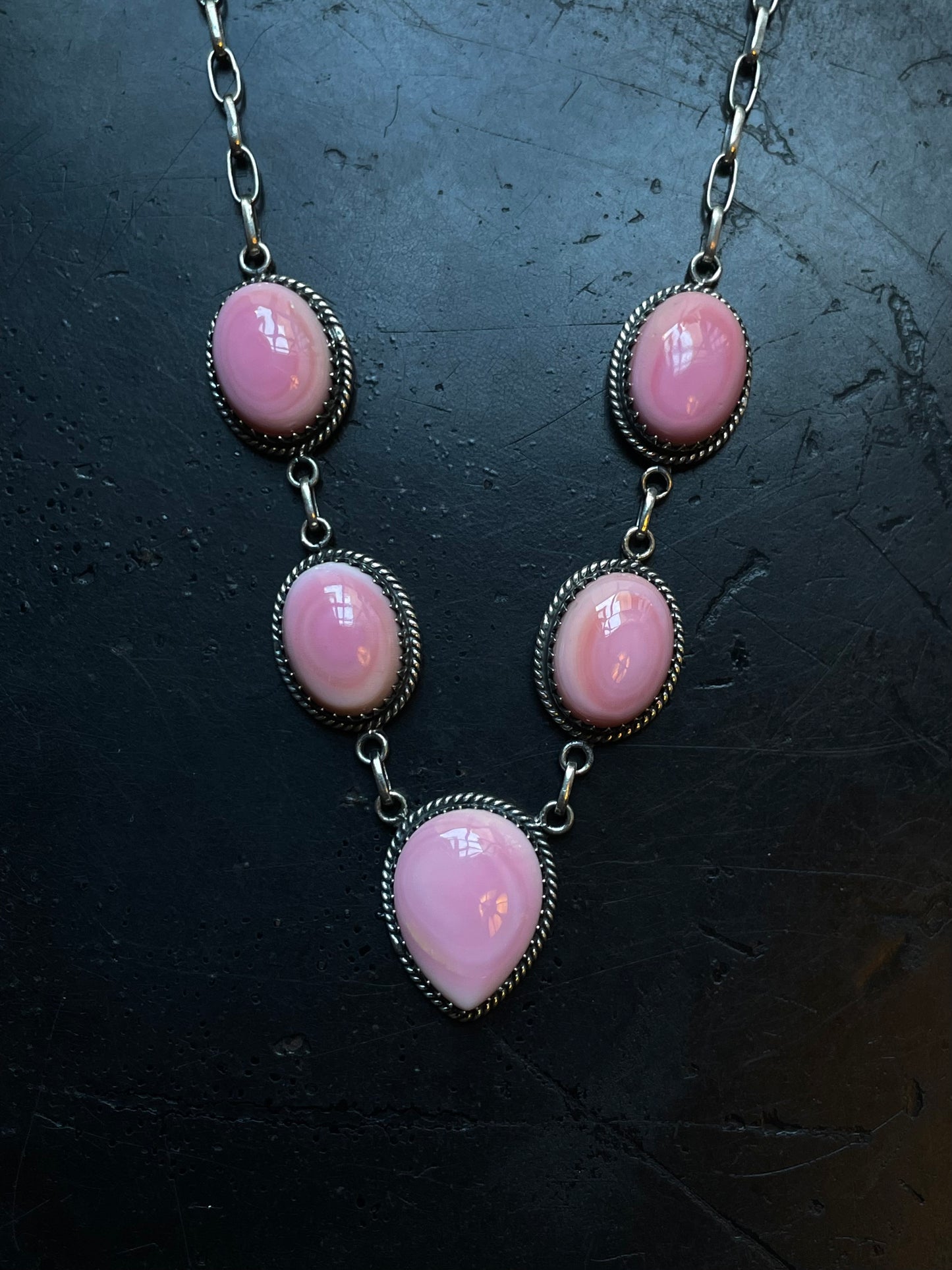 Pink Conch Lariat Necklace | 925 Sterling Silver E366