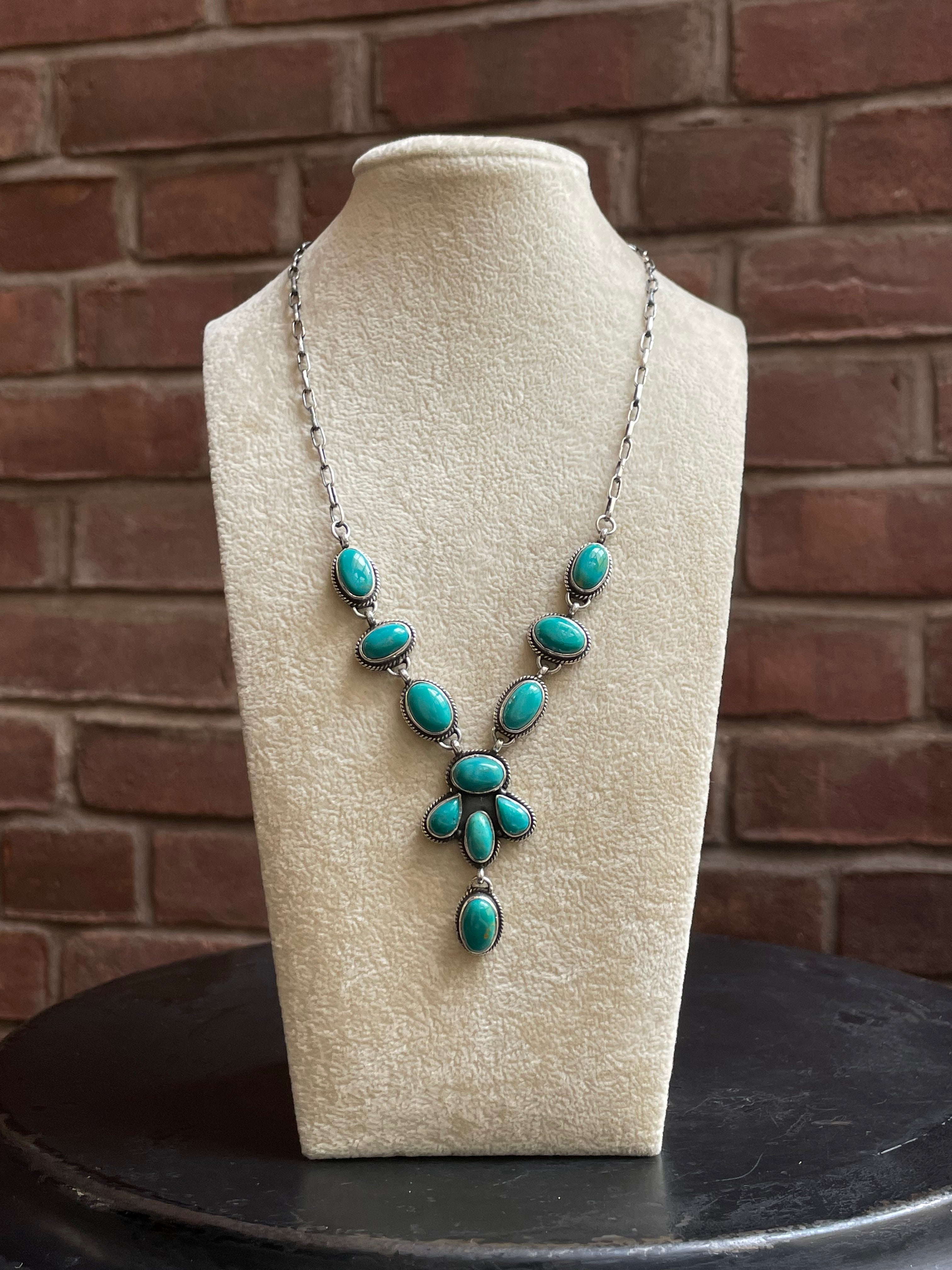 Kingman Turquoise Drop Necklace | 925 Sterling Silver E630