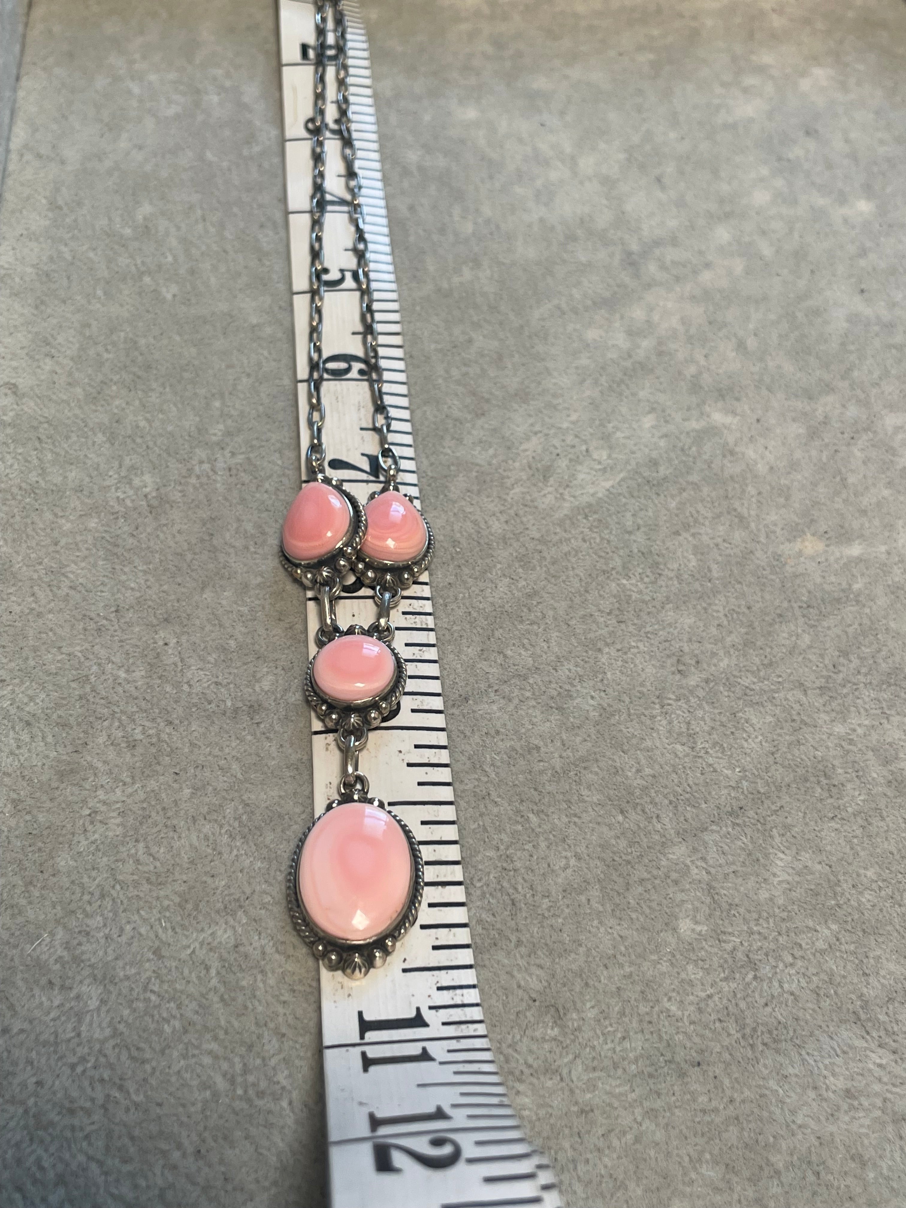 Pink Conch Lariat Necklace | 925 Sterling Silver D211