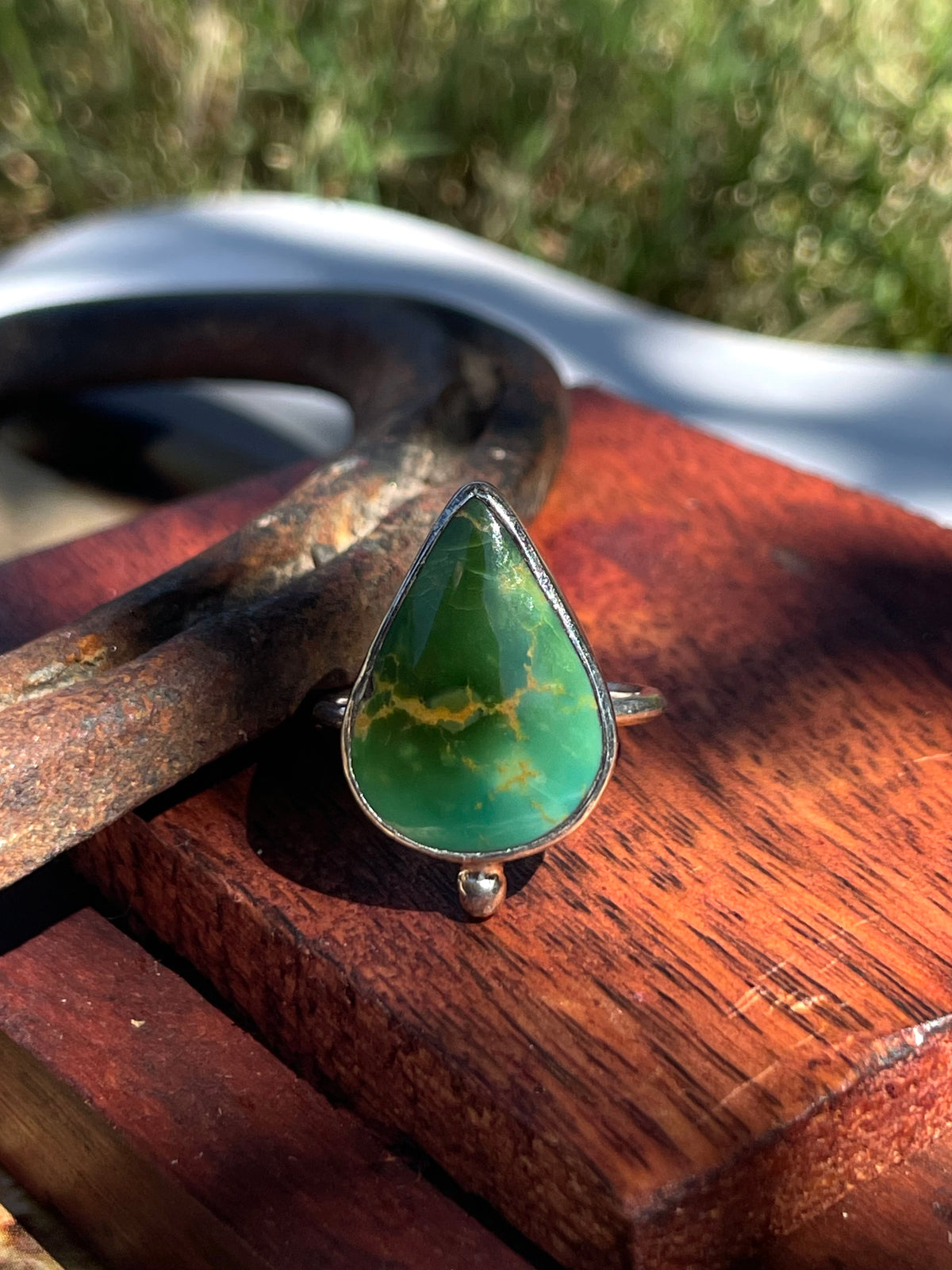 Turquoise Tear Drop Ring | 925 Sterling Silver | Size 6.5 D356