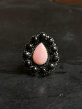 Pink Conch Black Onyx Cluster Ring Size 6.5 | 925 Sterling Silver E161