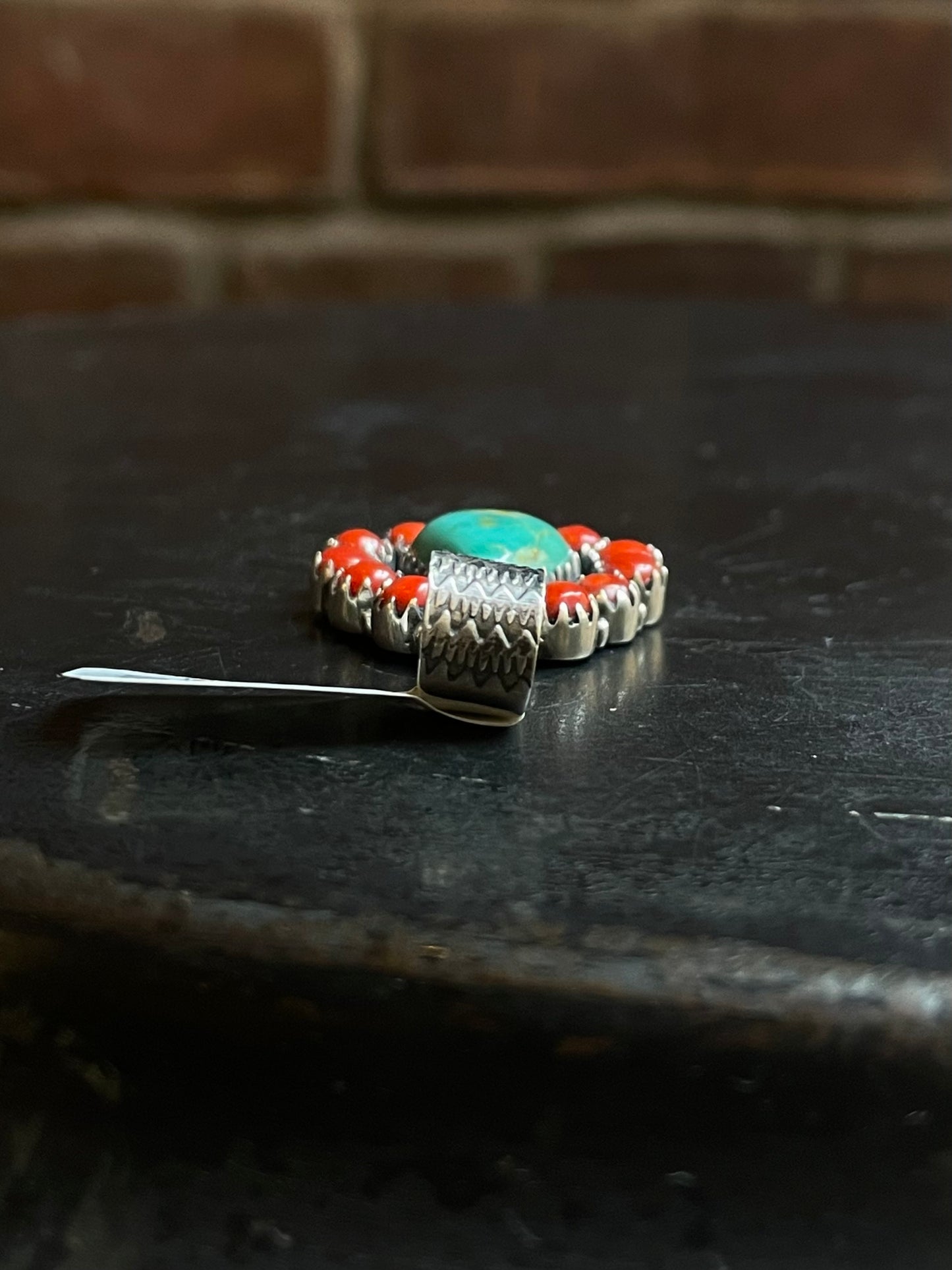 Kingman Turquoise Coral Cluster Pendant | Sterling Silver | A521