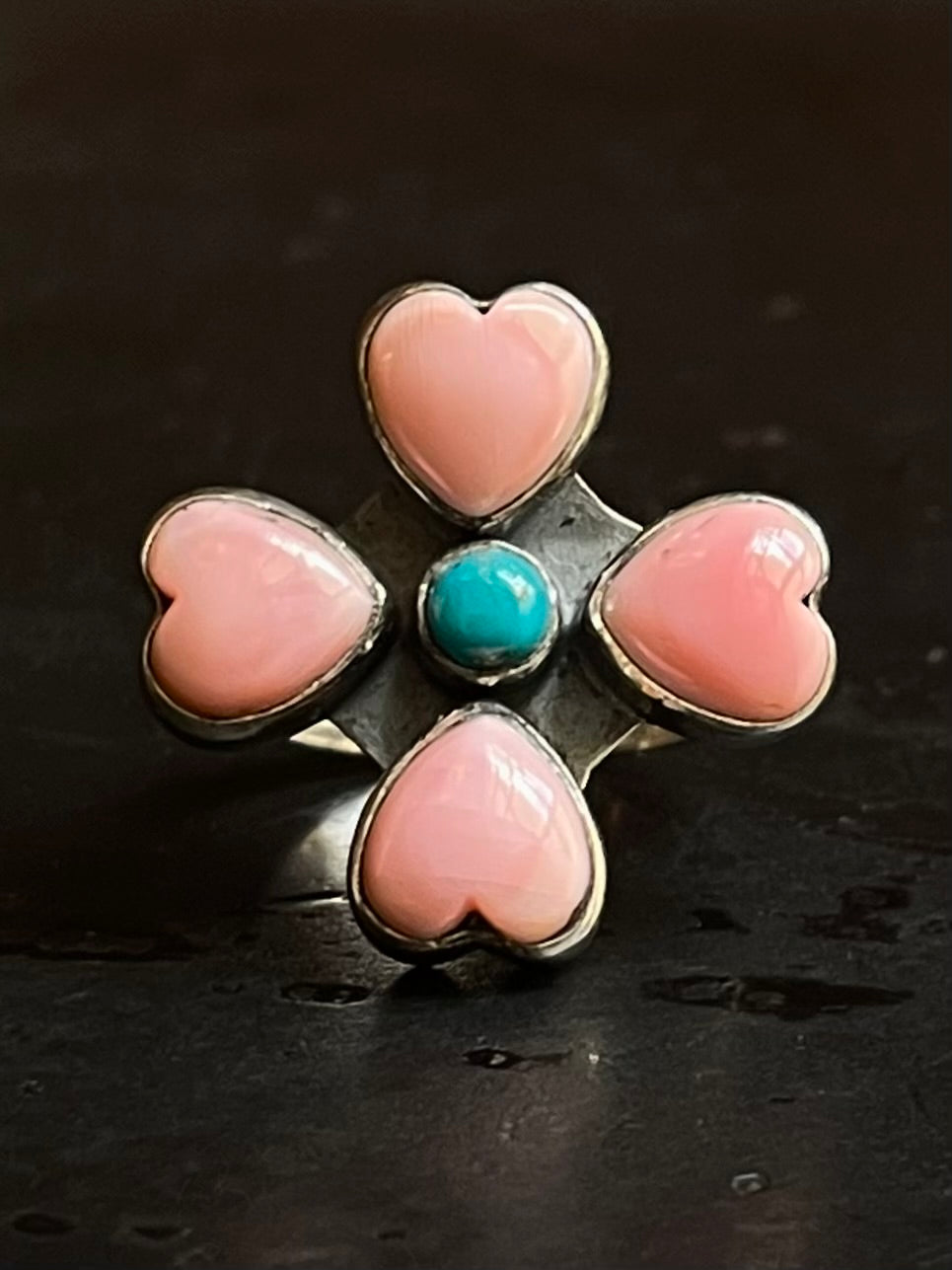 Pink Conch & Turquoise Heart Ring Size 7 | 925 Sterling Silver E996