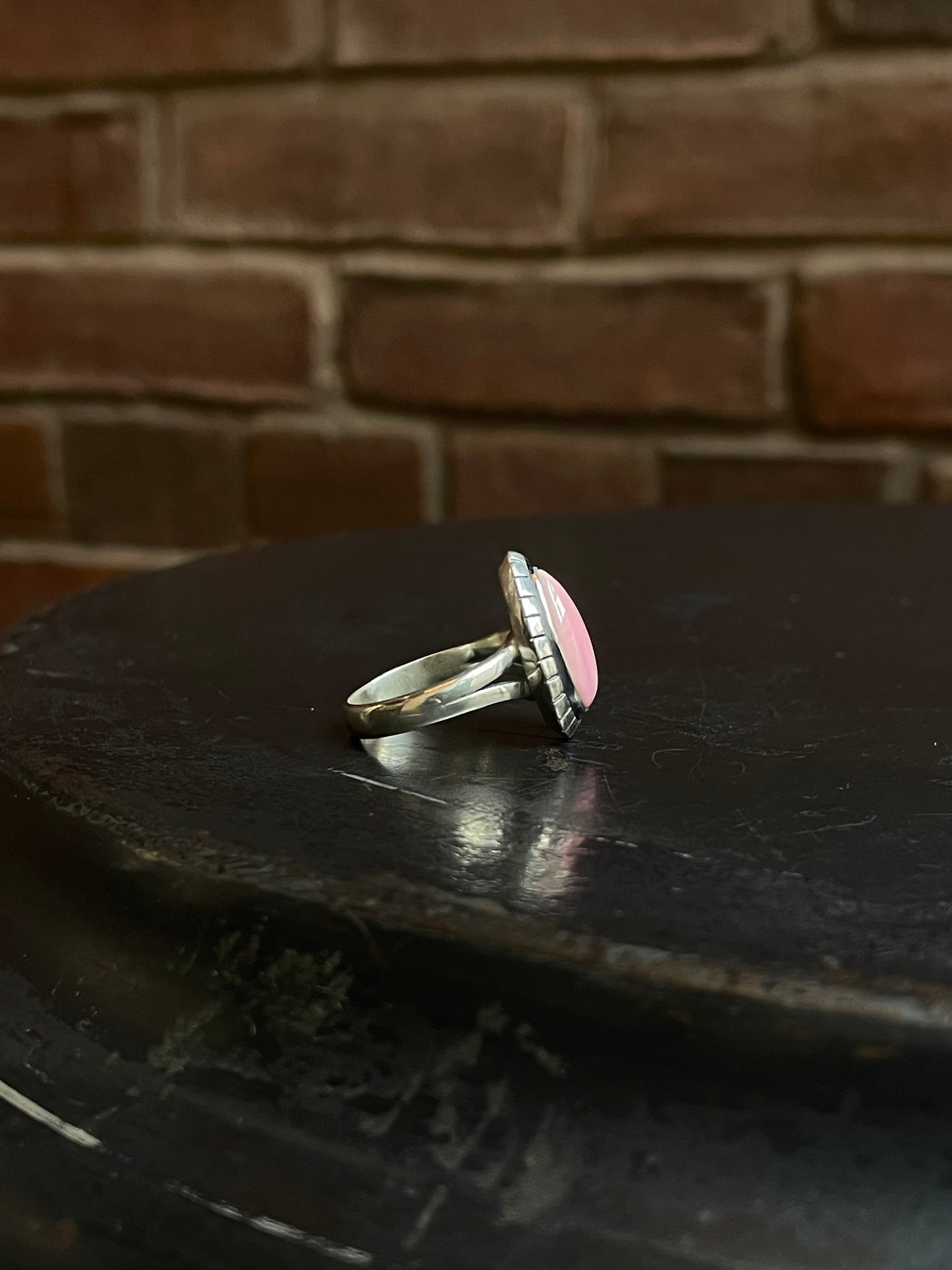 Pink Conch Tear Drop Ring | 925 Sterling Silver Size 8.5 E453