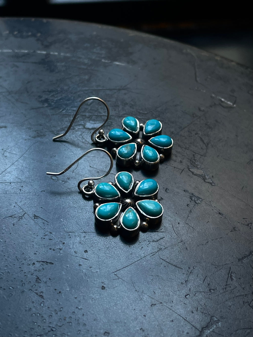 Kingman Turquoise Earrings | Flower Cluster Hook E661