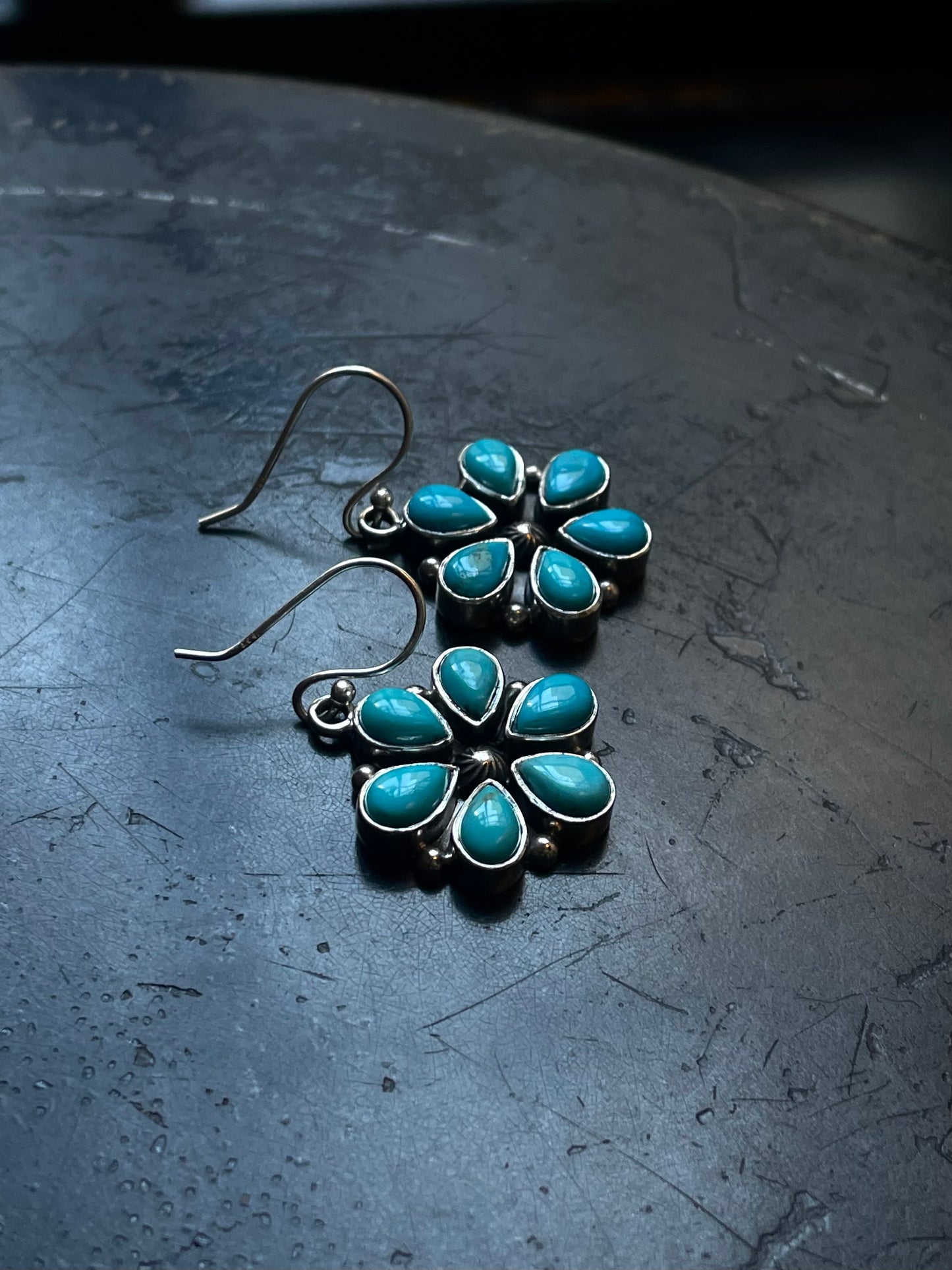 Kingman Turquoise Earrings | Flower Cluster Hook E661