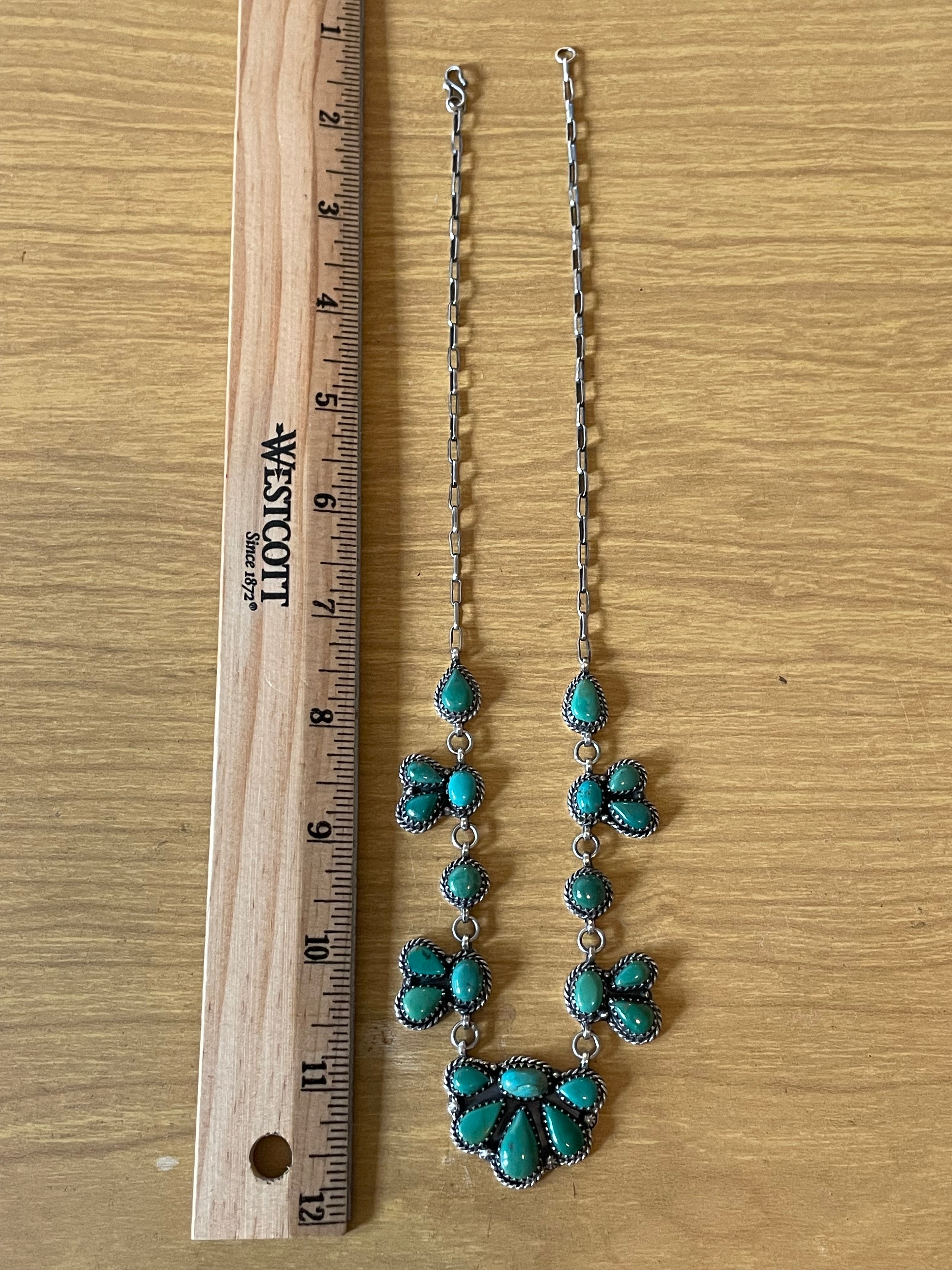 Kingman Turquoise Floral Lariat Necklace | 925 Sterling Silver G605