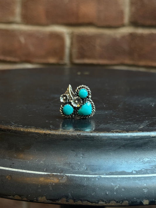 Turquoise Flower Ring | Sterling Silver | Size 9 | C133