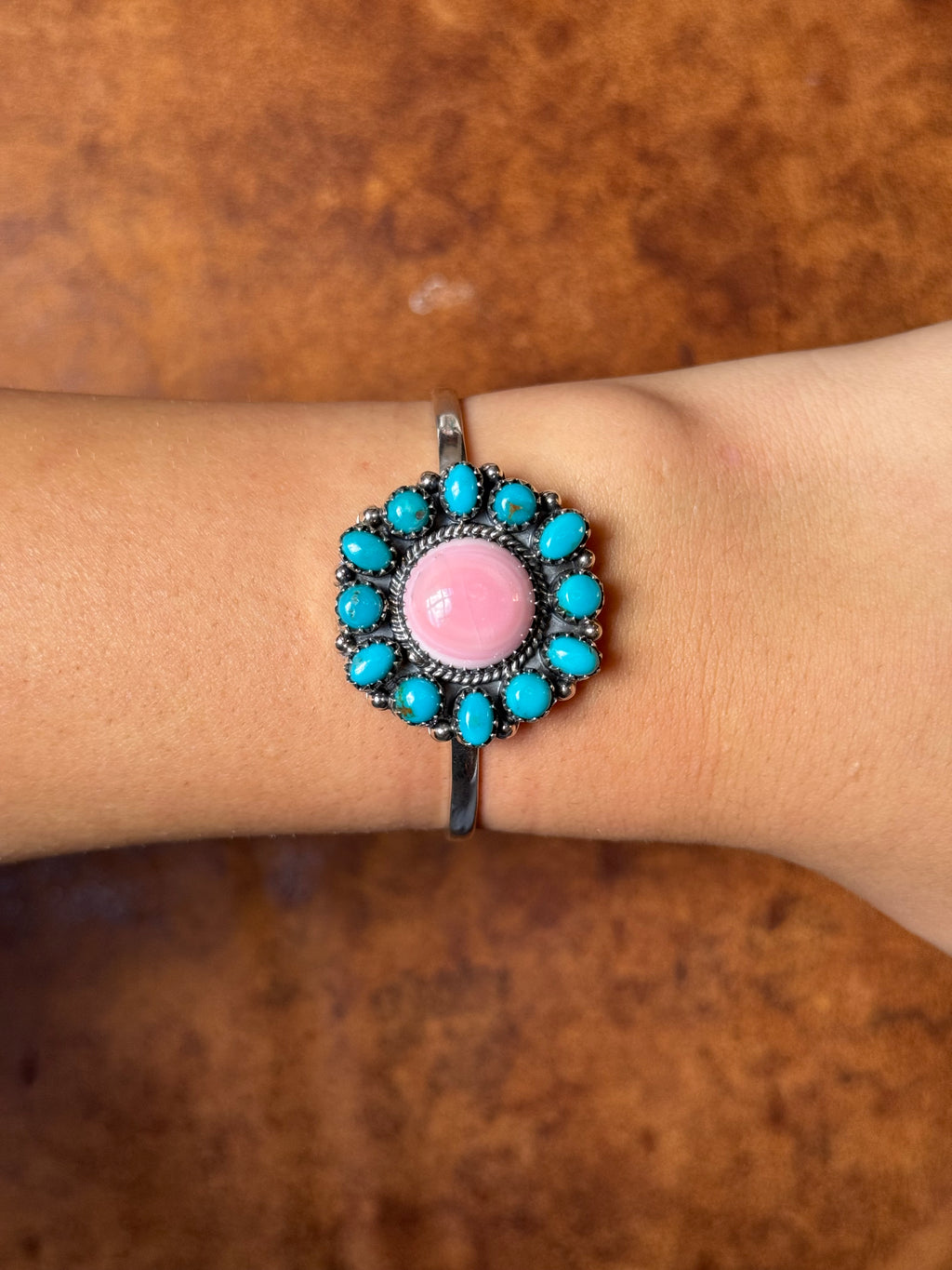 Kingman Turquoise Pink Conch Cuff | Sterling Silver | A995