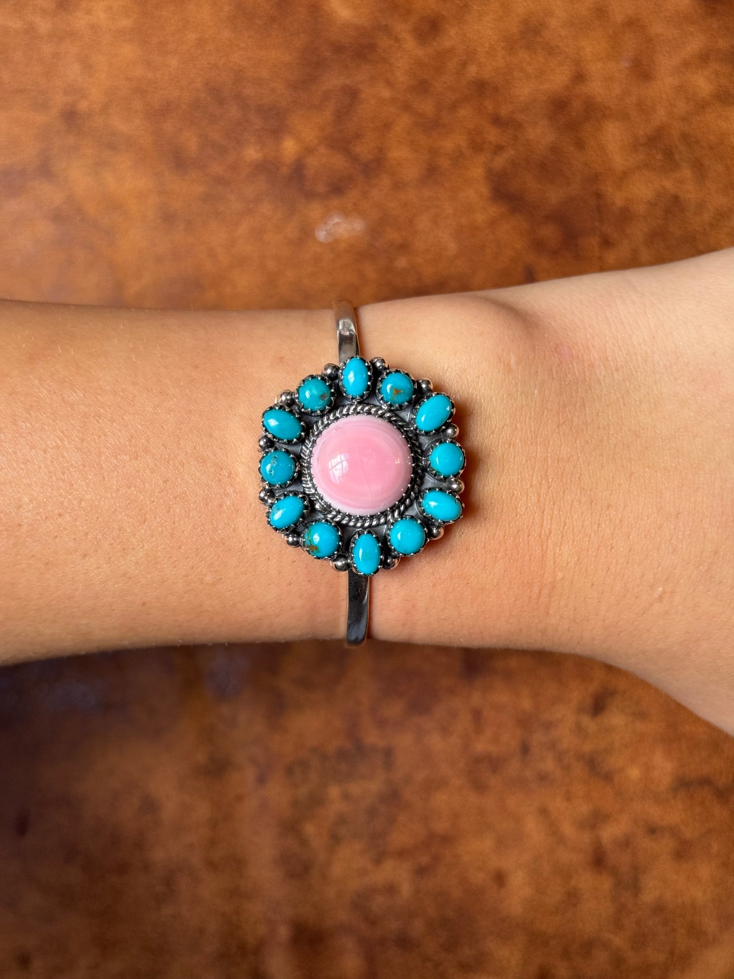 Kingman Turquoise Pink Conch Cuff | Sterling Silver | A995