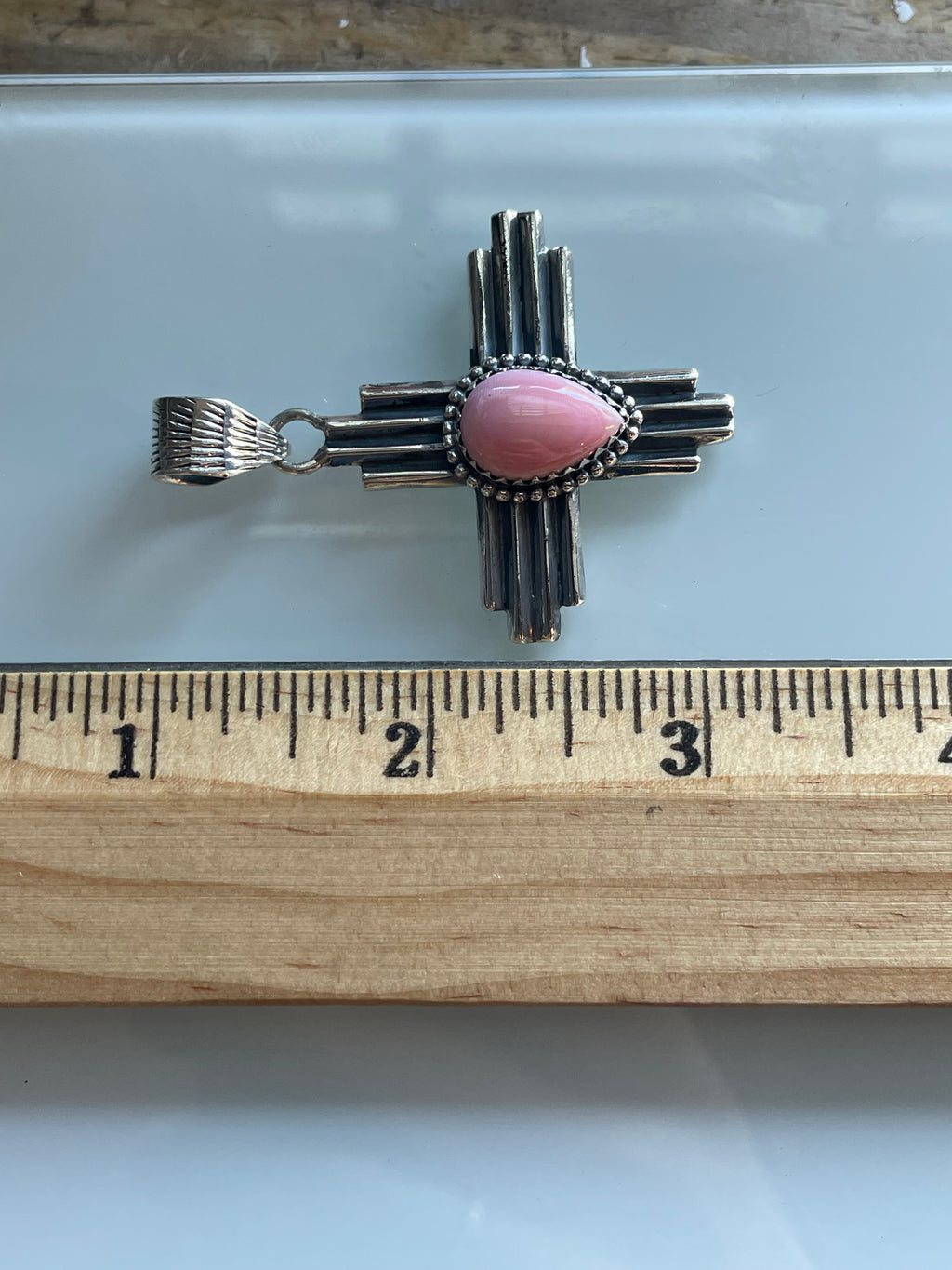 Turquoise Pink Conch Zia Cross Pendant | Sterling Silver 925 C627