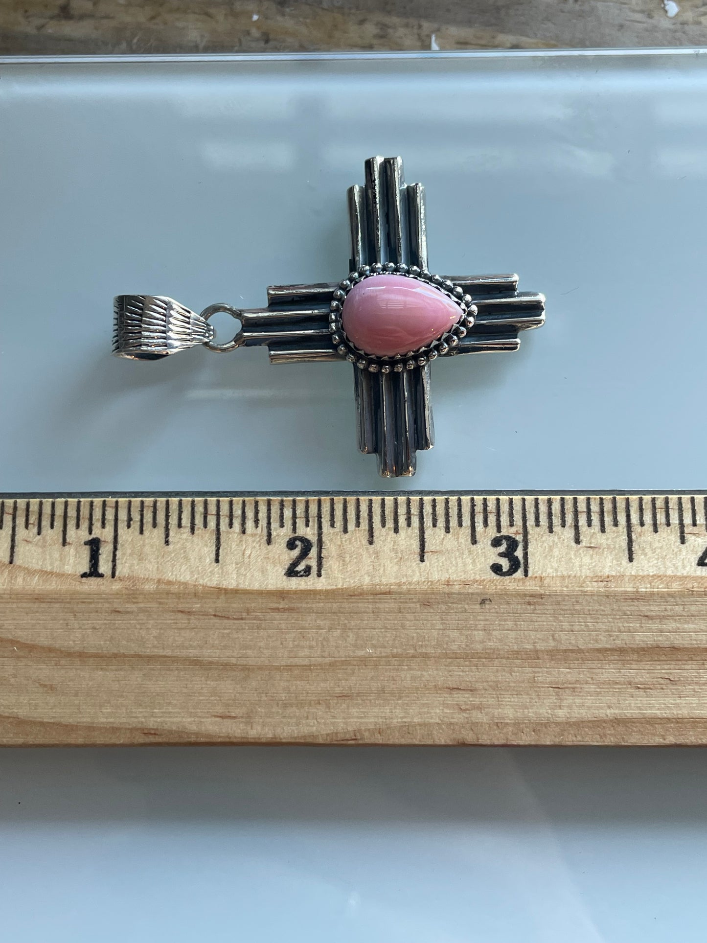 Turquoise Pink Conch Zia Cross Pendant | Sterling Silver 925 C627