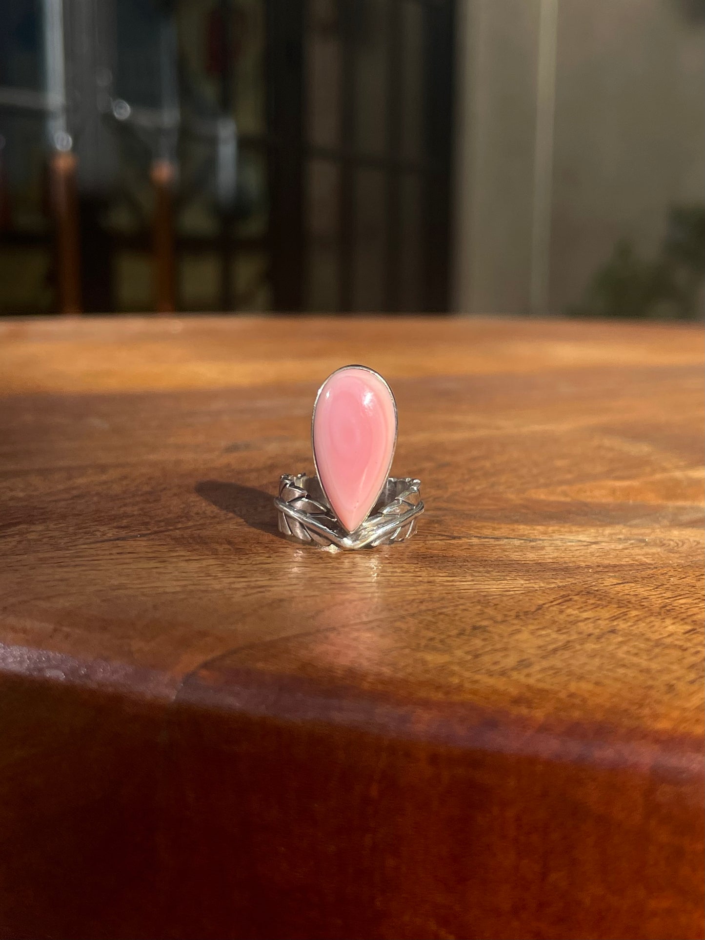 Pink Conch Feather Ring Size 5.5 | 925 Sterling Silver C877