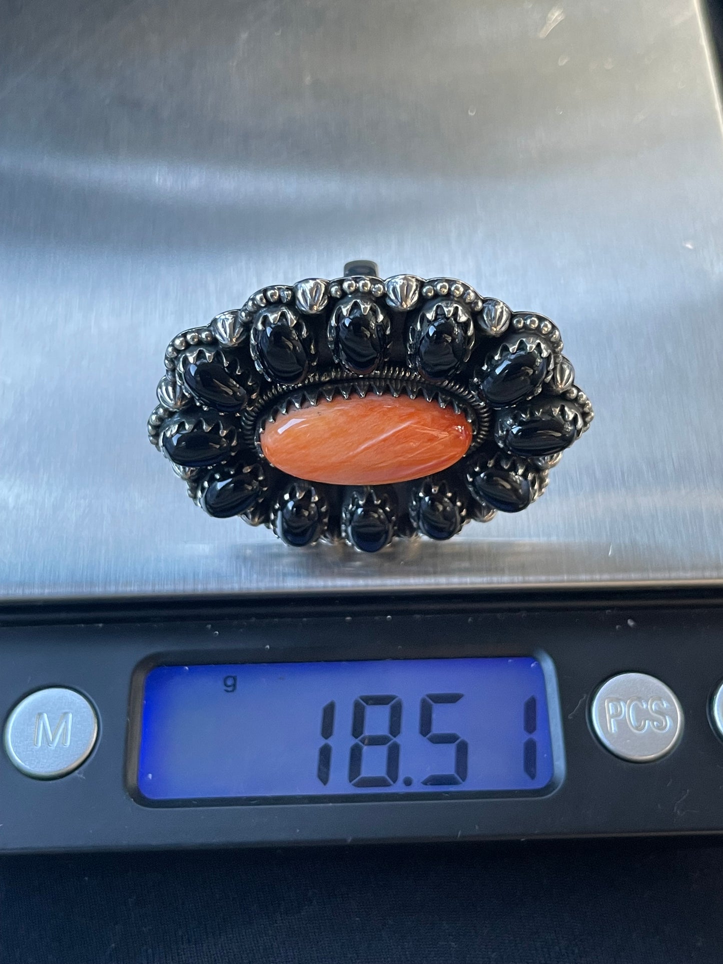 Spiny Oyster Black Onyx Cluster Ring Size 8 | 925 Sterling Silver B996