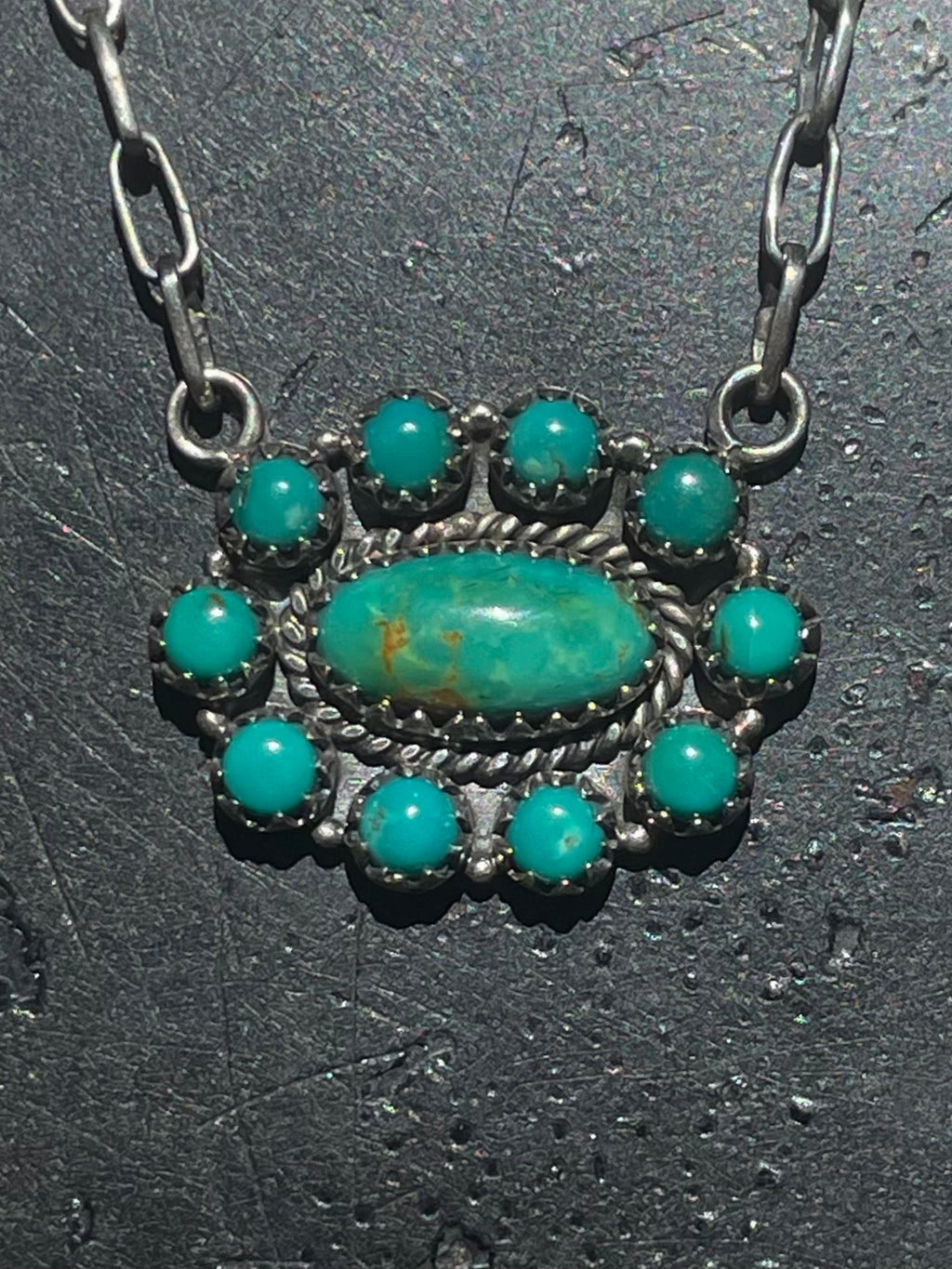 Kingman Turquoise Cluster Necklace | Sterling Silver G420