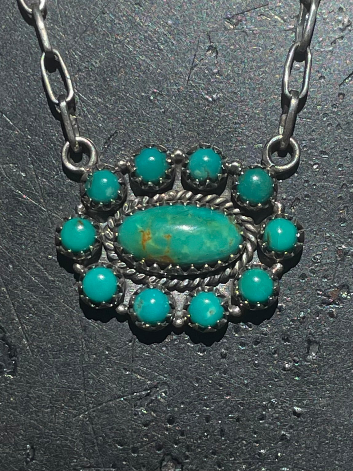 Kingman Turquoise Cluster Necklace | Sterling Silver G420
