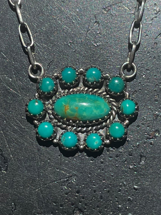 Kingman Turquoise Cluster Necklace | Sterling Silver G420