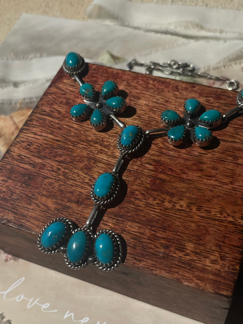 Turquoise Floral Lariat Necklace | 925 Sterling Silver D239