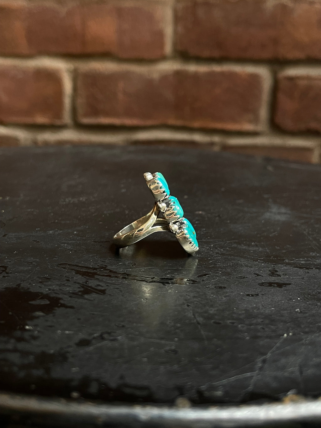 Kingman Turquoise Double Row Ring Size 7 | 925 Sterling Silver Southwest E197
