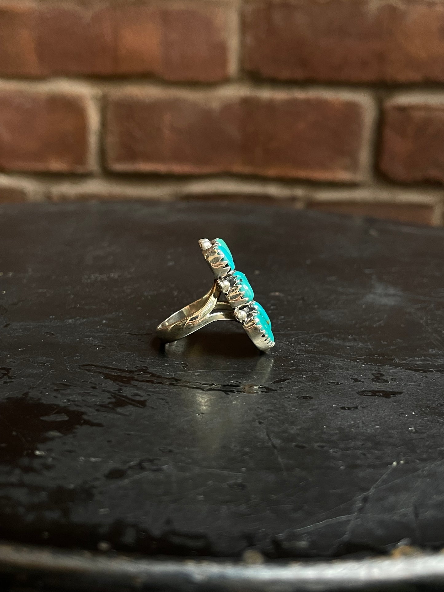 Kingman Turquoise Double Row Ring Size 7 | 925 Sterling Silver Southwest E197