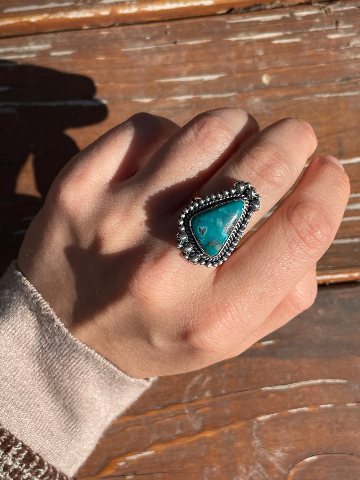 Kingman Turquoise Beaded Ring Size 8 | 925 Sterling Silver Southwest D107