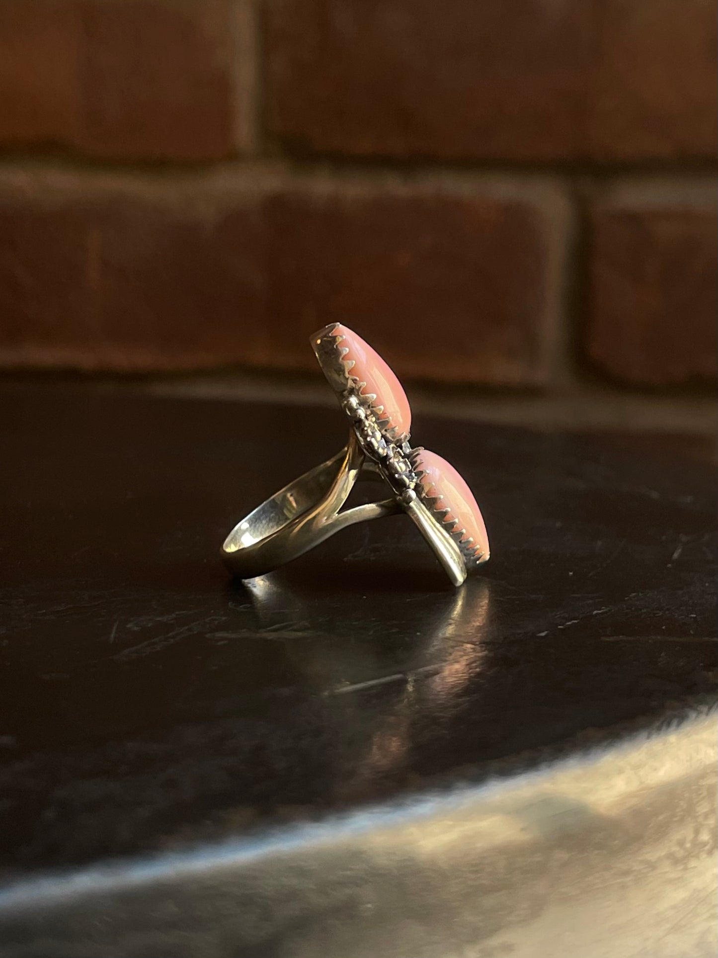 Pink Conch Tear Drop Floral Ring Size 8.75 | 925 Sterling Silver G526