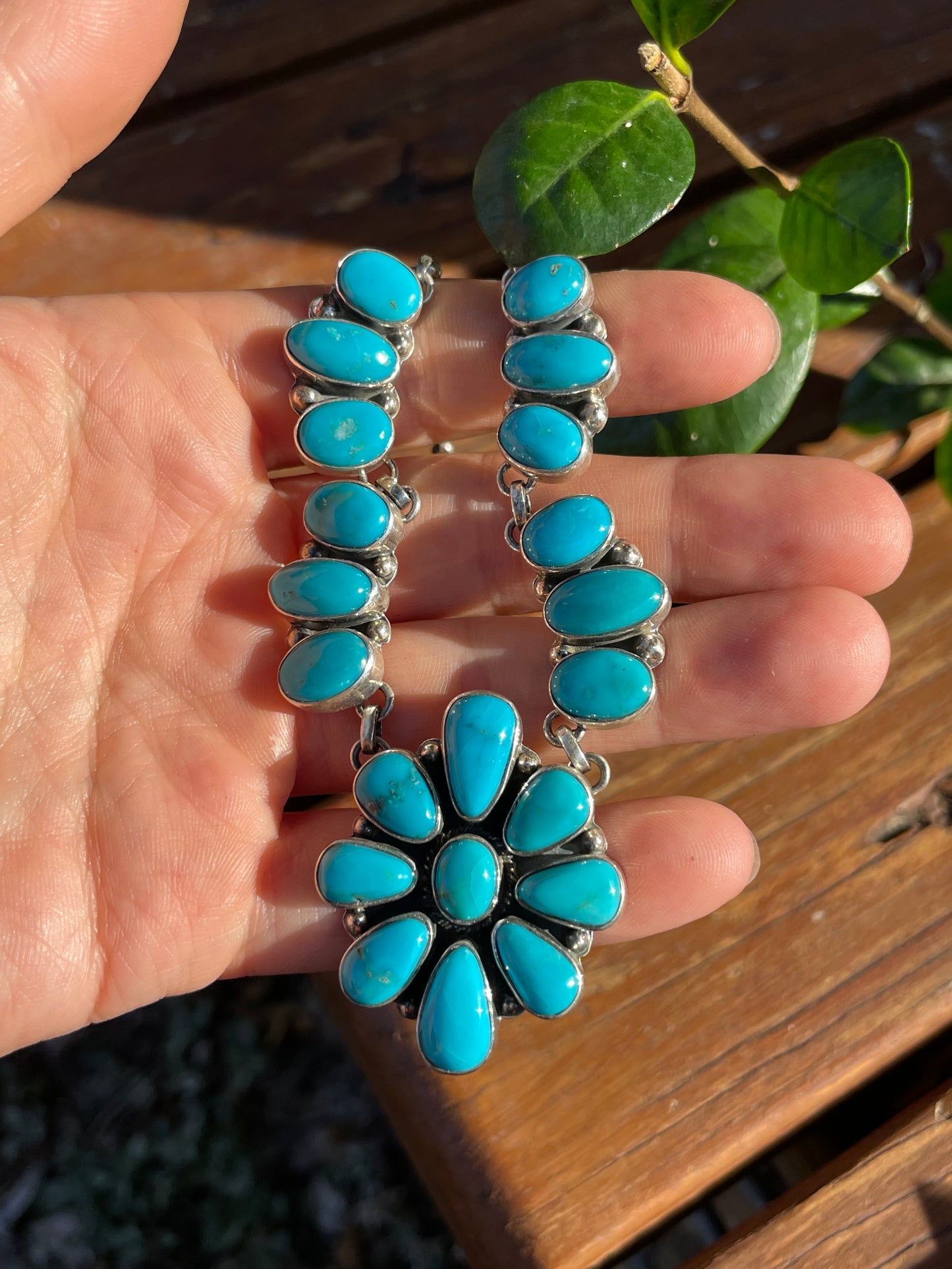 Kingman Turquoise Flower Necklace | Sterling Silver 925 Cluster |B889