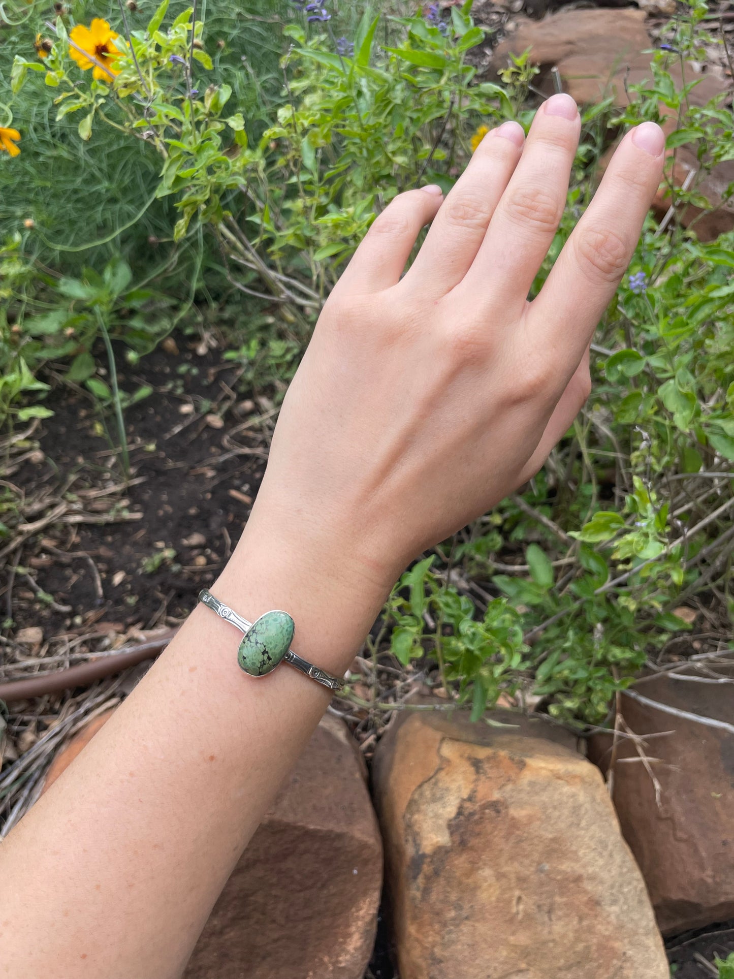 Green Turquoise Oval Cuff Bracelet | Sterling Silver 925 | B517