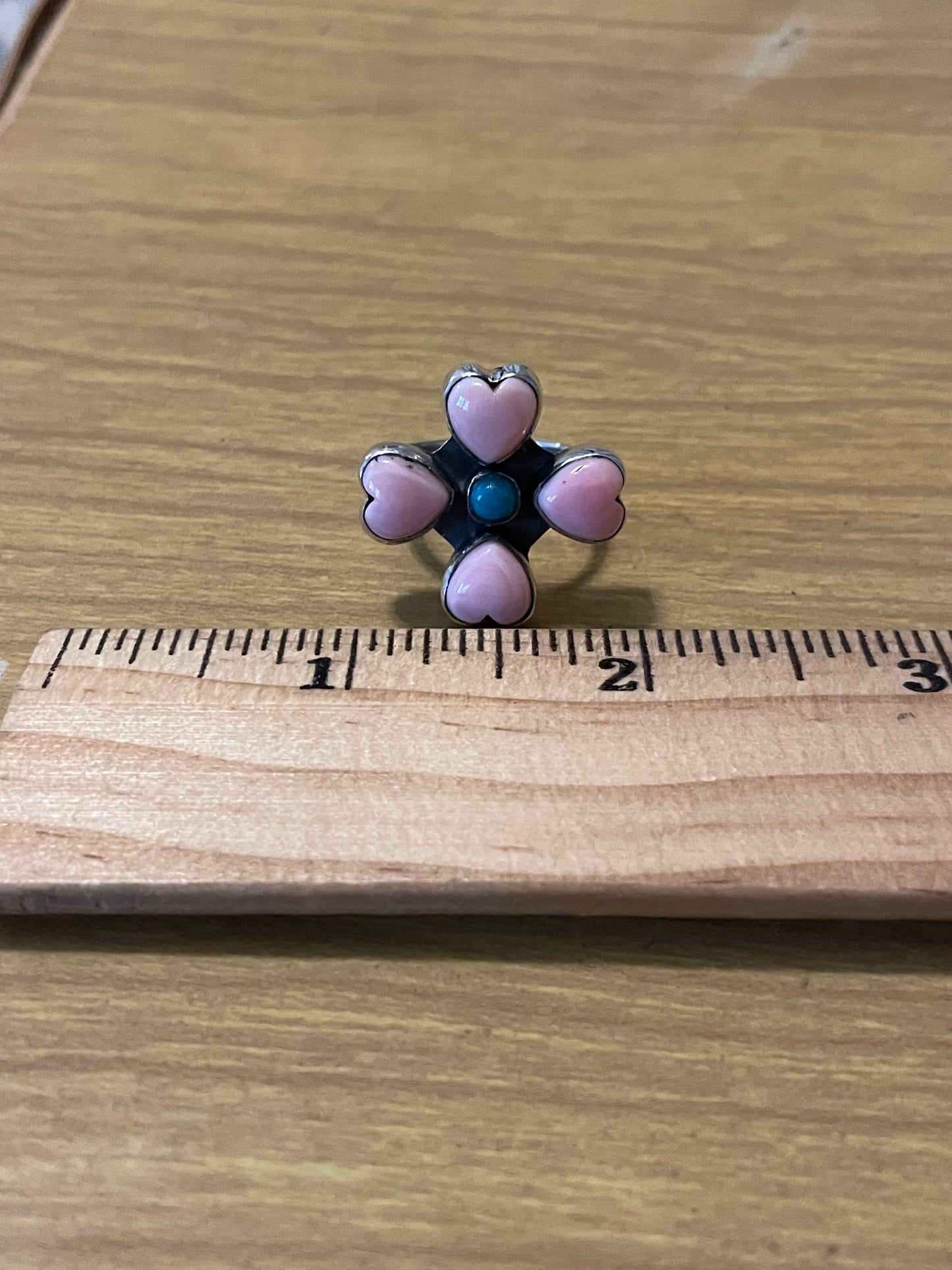 Pink Conch & Turquoise Heart Ring Size 7 | 925 Sterling Silver E996