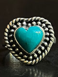 Kingman Turquoise Heart Ring | Sterling Silver | Size 5.5  G375