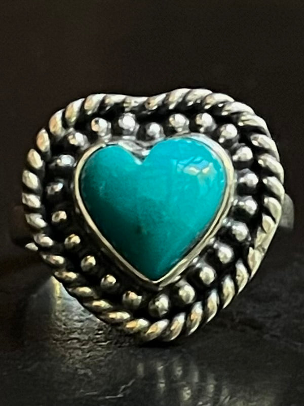 Kingman Turquoise Heart Ring | Sterling Silver | Size 5.5  G375