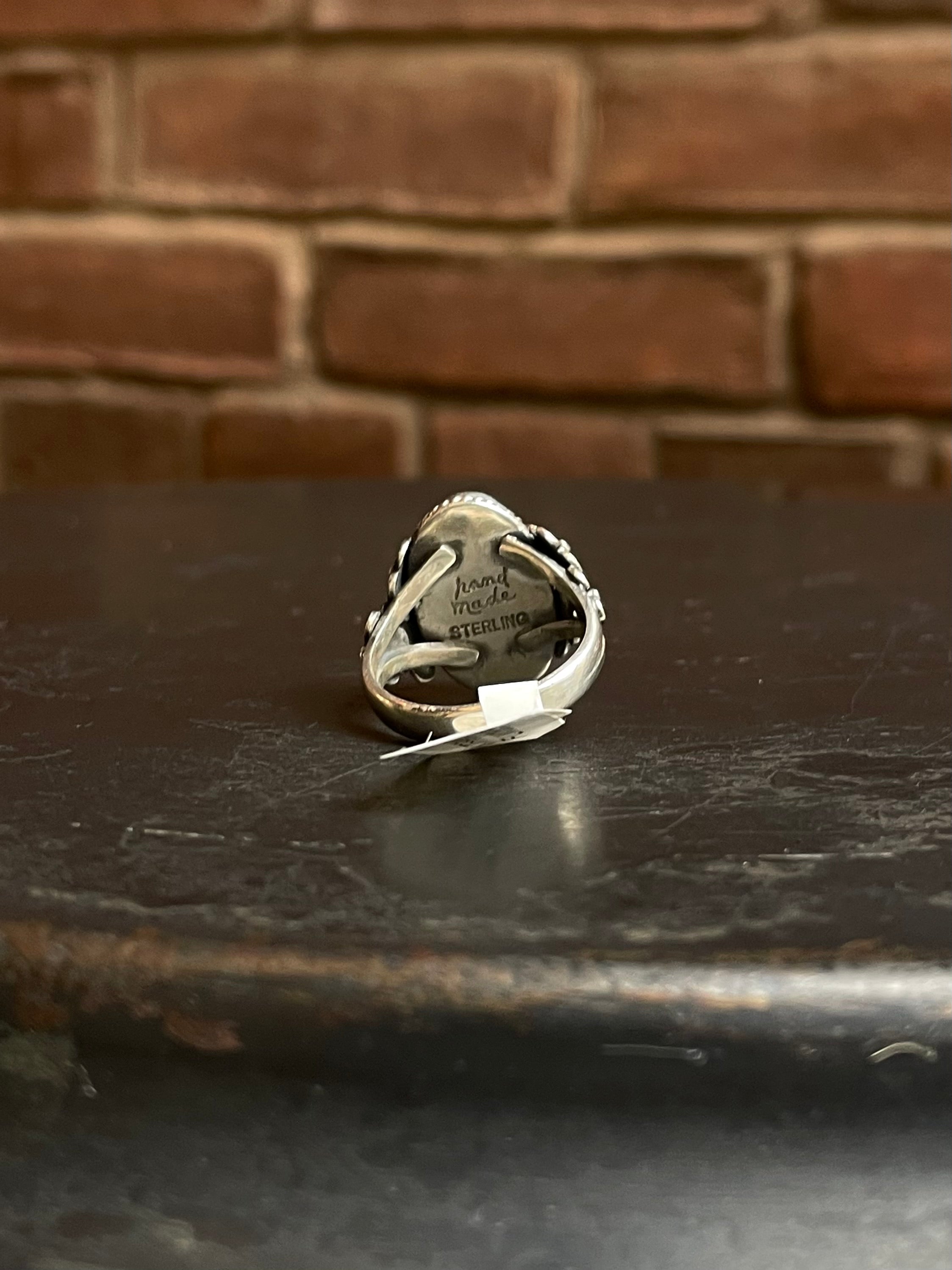 Kingman Turquoise Flower Ring | Sterling Silver | Size 9 | A023
