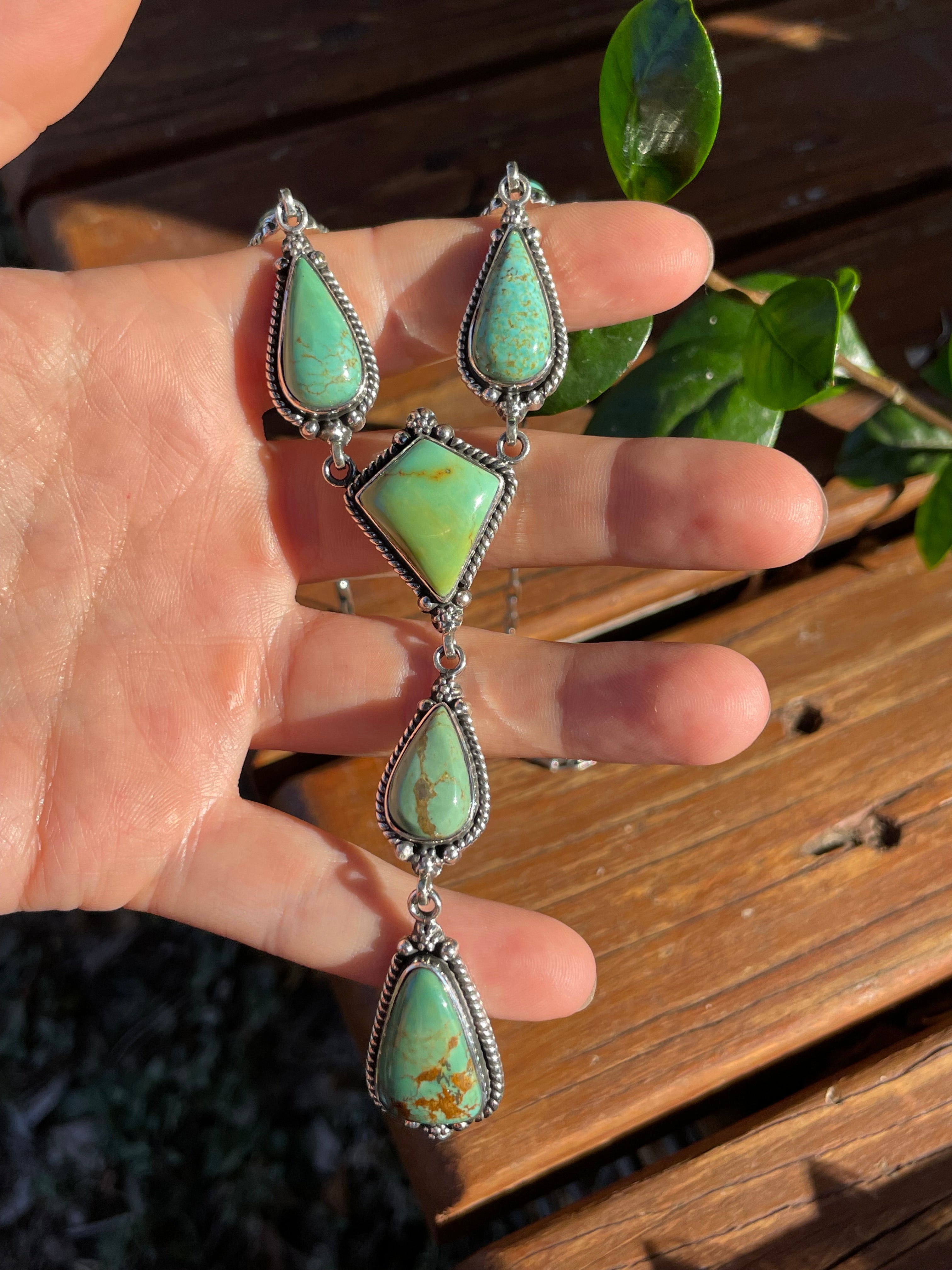 Kingman Turquoise Lariat Necklace | Sterling Silver 925 B888