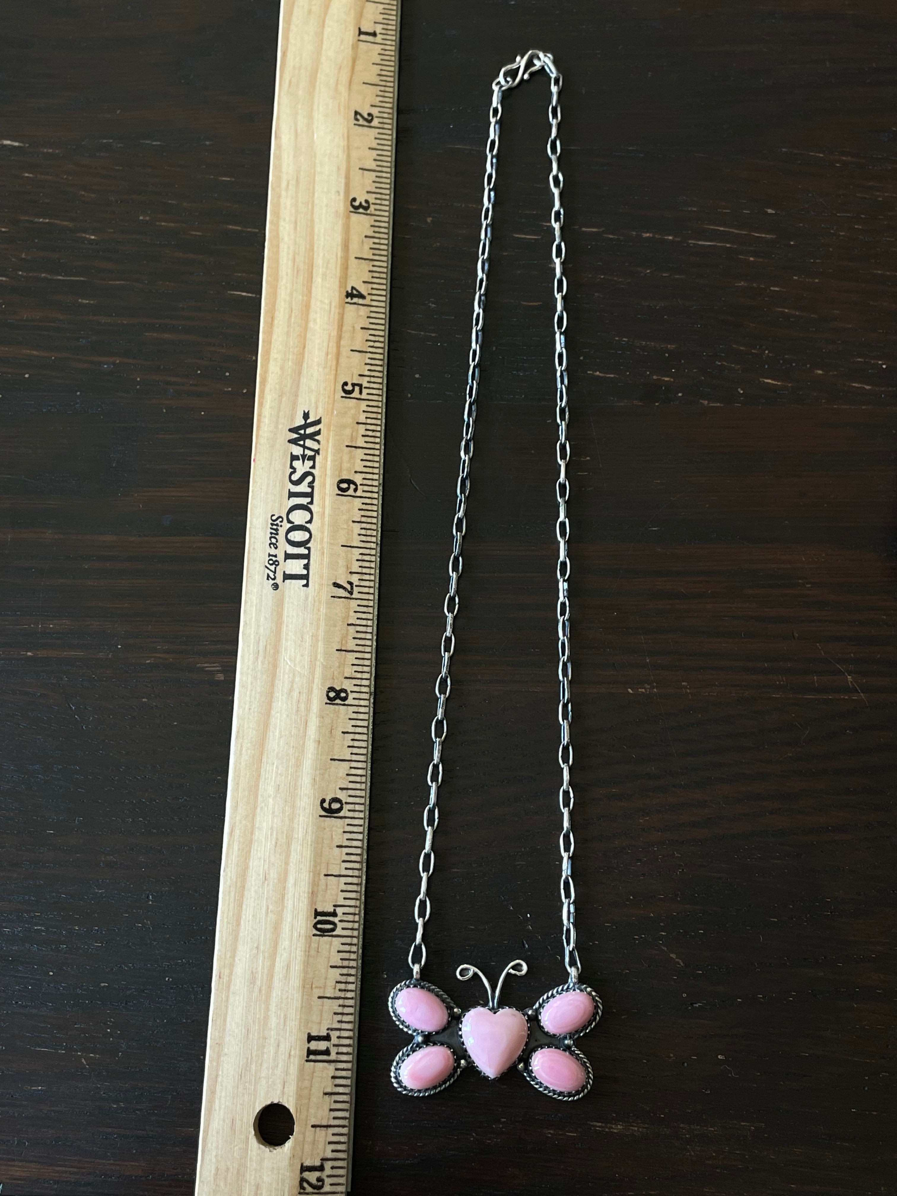 Pink Conch Butterfly Necklace | Sterling Silver E826