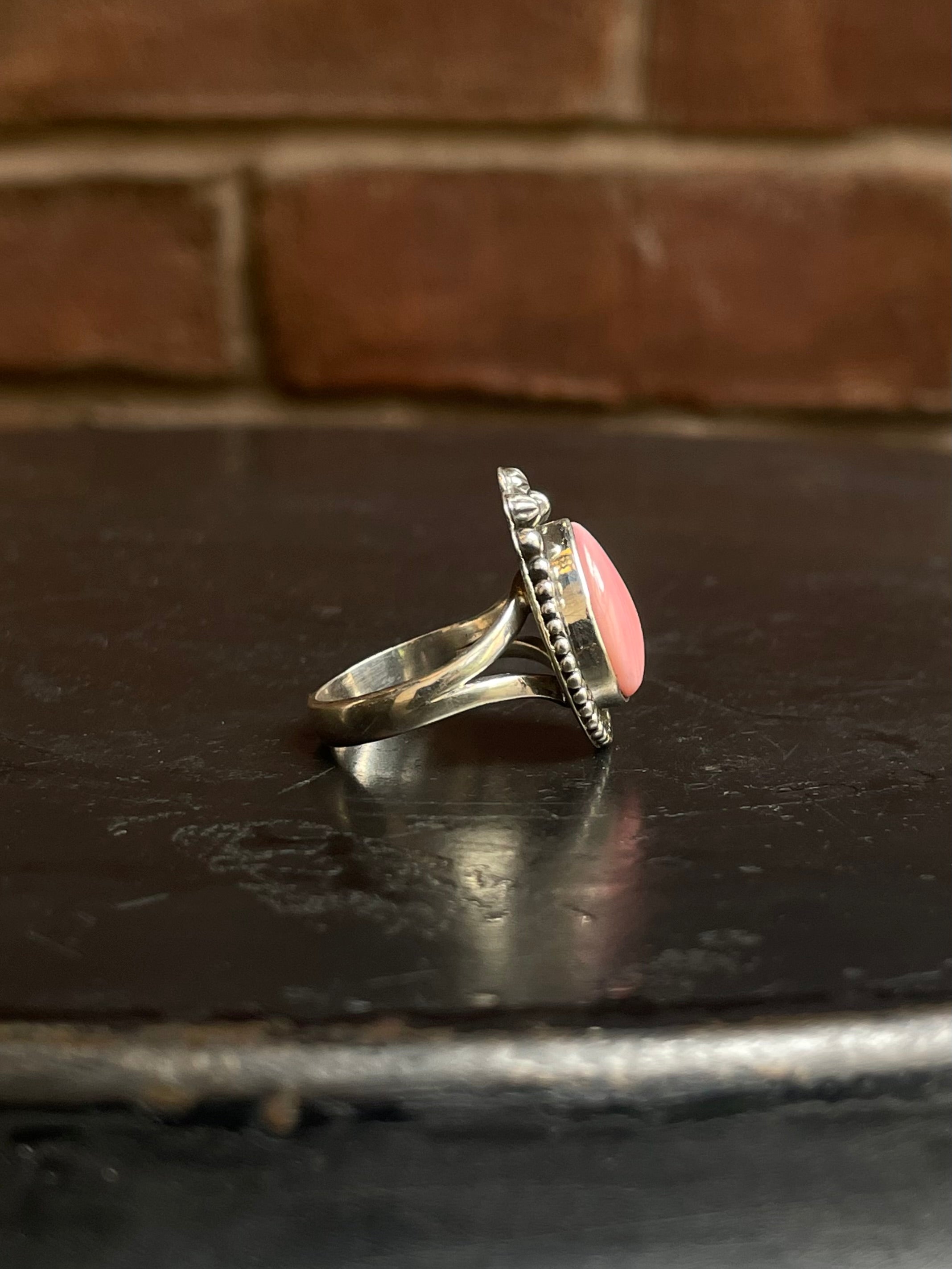 Pink Conch Tear Drop Ring Size 8 | 925 Sterling Silver G137