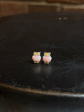 Pink Conch Owl Stud Earrings | Rhodium-Plated 925 Sterling Silver C283