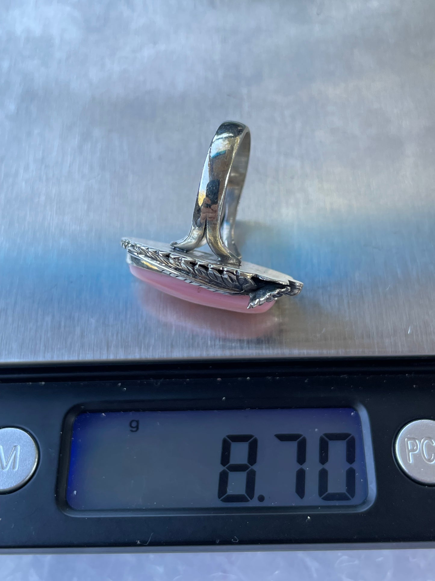Pink Conch Feather Ring Size 7 | 925 Sterling Silver B944