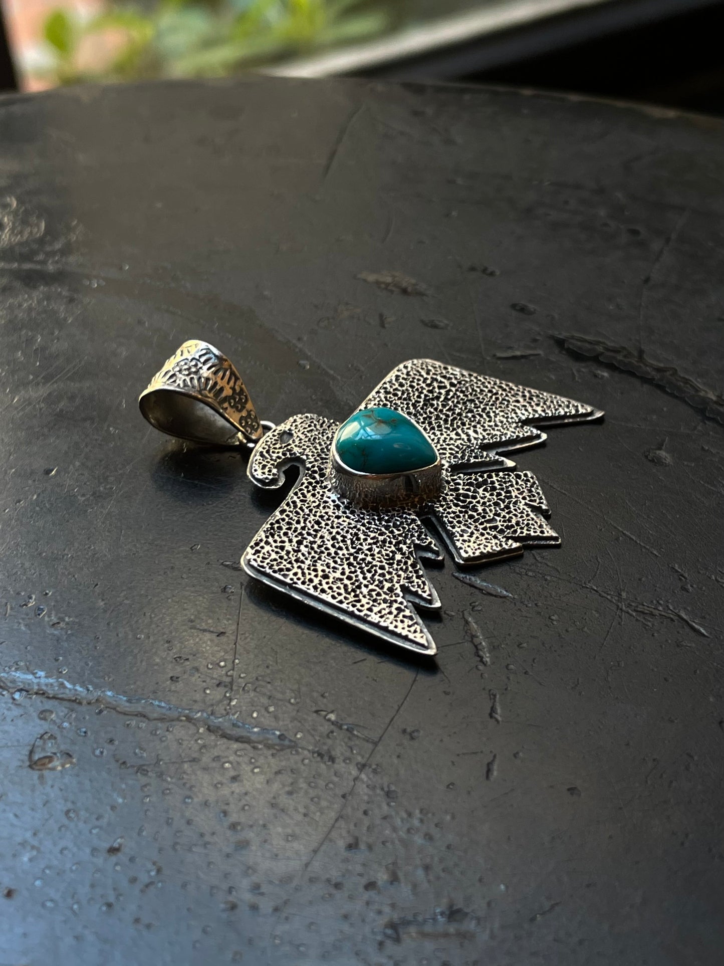Kingman Turquoise Thunderbird Pendant | Sterling Silver G464