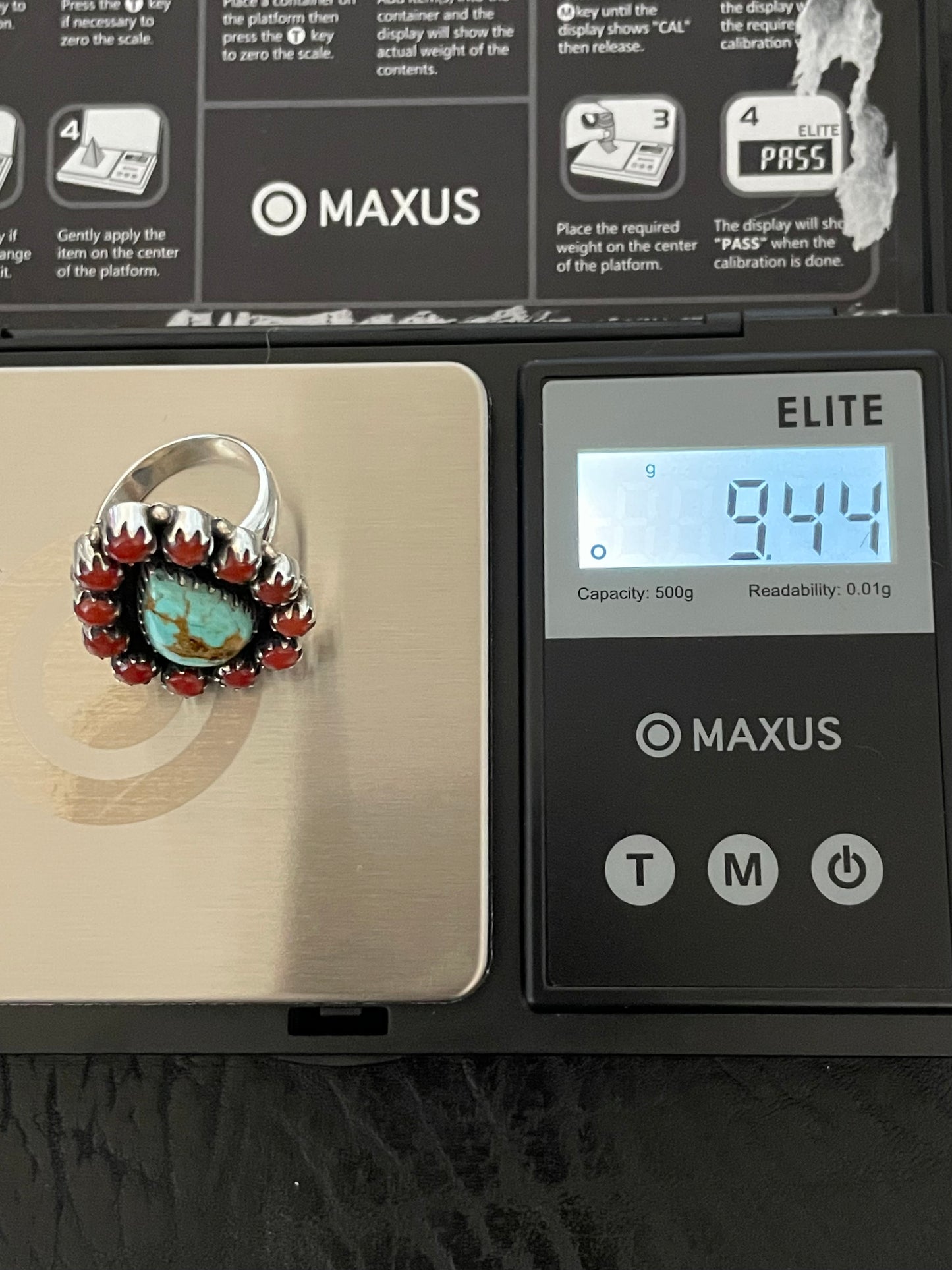 Kingman Turquoise Coral Cluster Ring Size 7 | 925 Sterling Silver E163