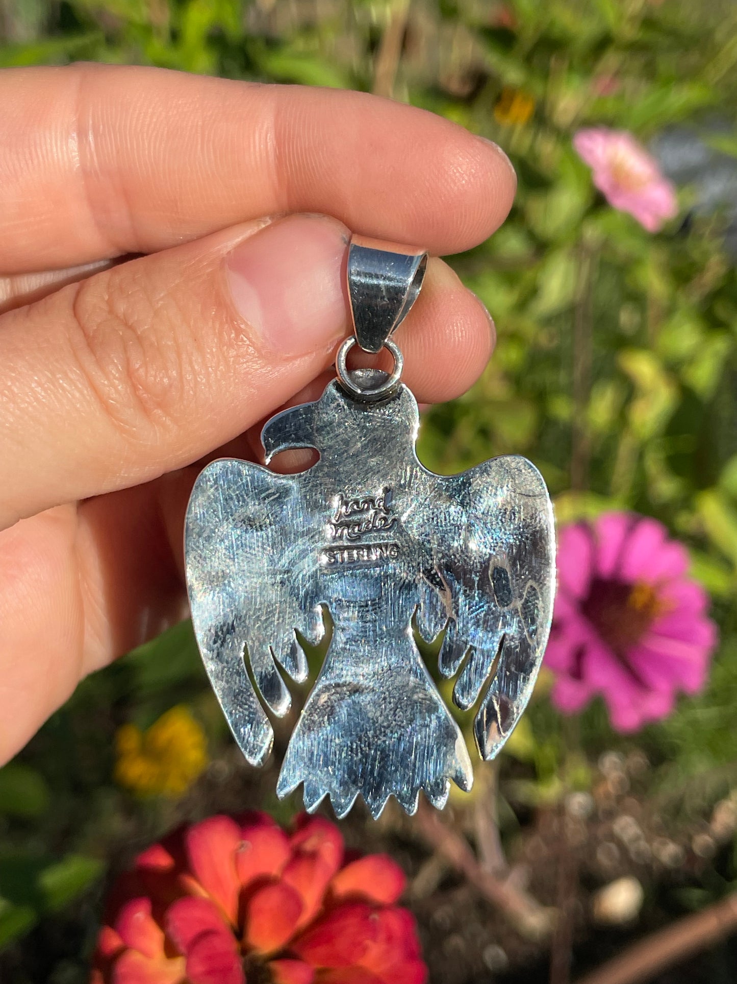 Pink Conch Thunderbird Pendant | Handcrafted Sterling Silver 925 B489