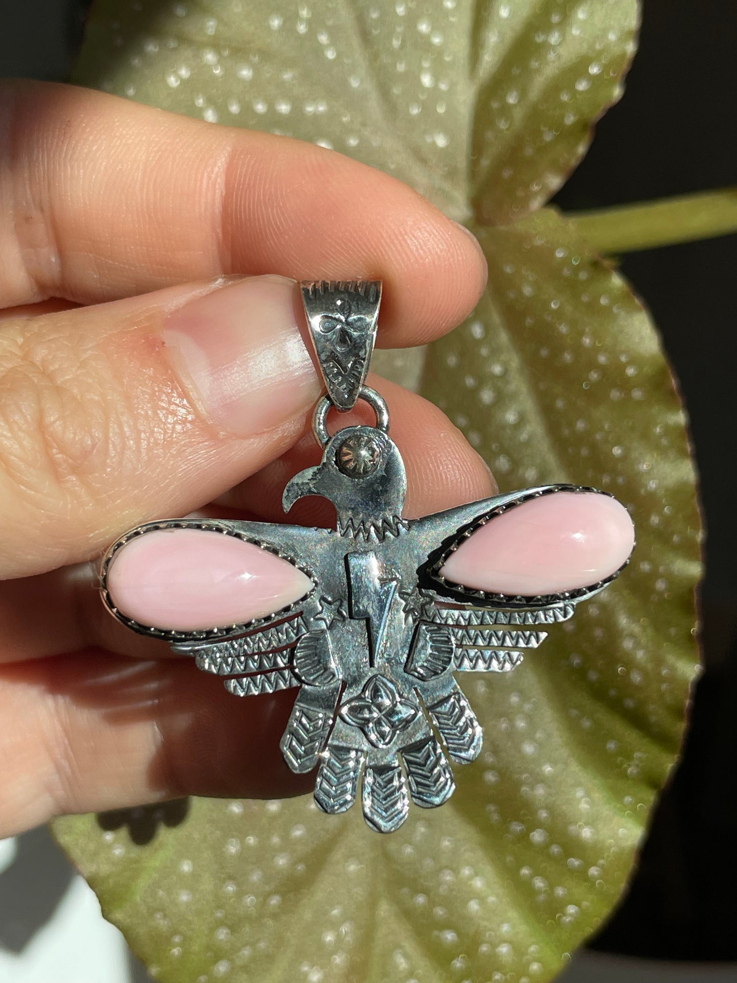 Pink Conch Thunderbird Pendant | Sterling Silver 925 B853