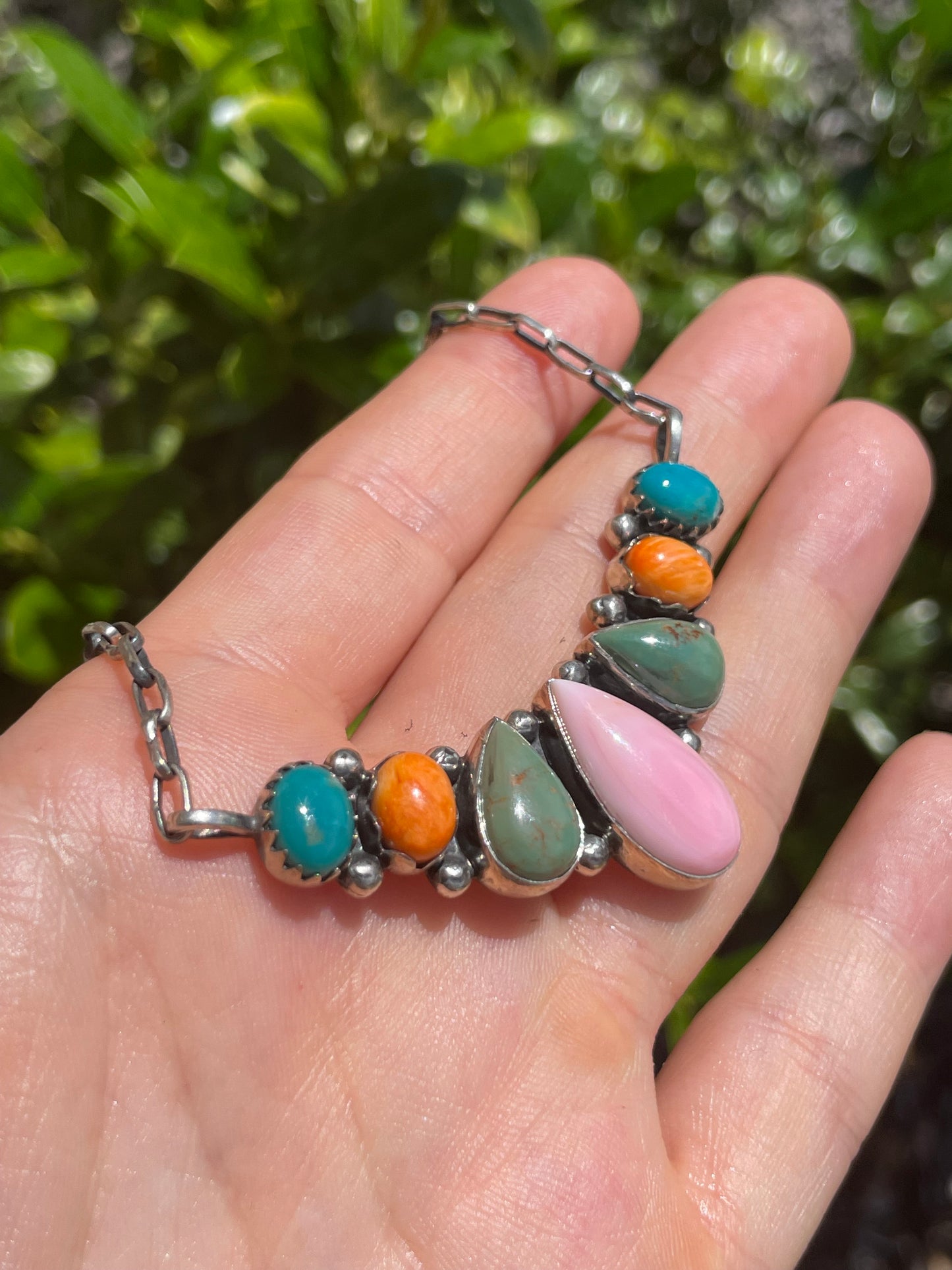 Pink Conch, Spiny Oyster & Turquoise Necklace | 925 Sterling Silver D165