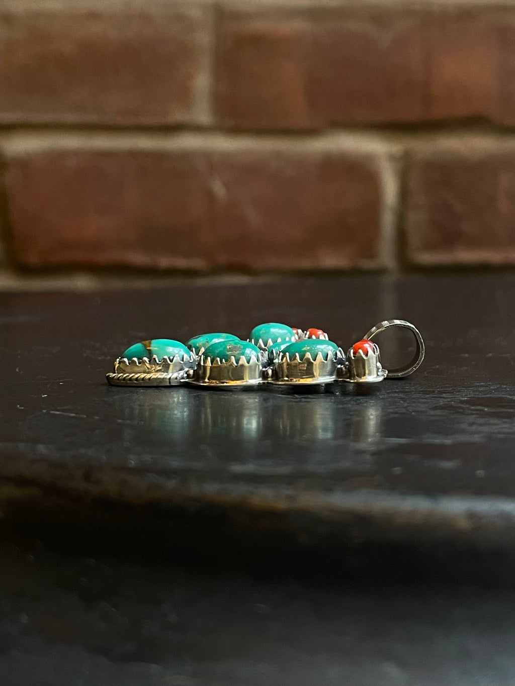 Kingman Turquoise Coral Cactus Pendant | Sterling Silver E928