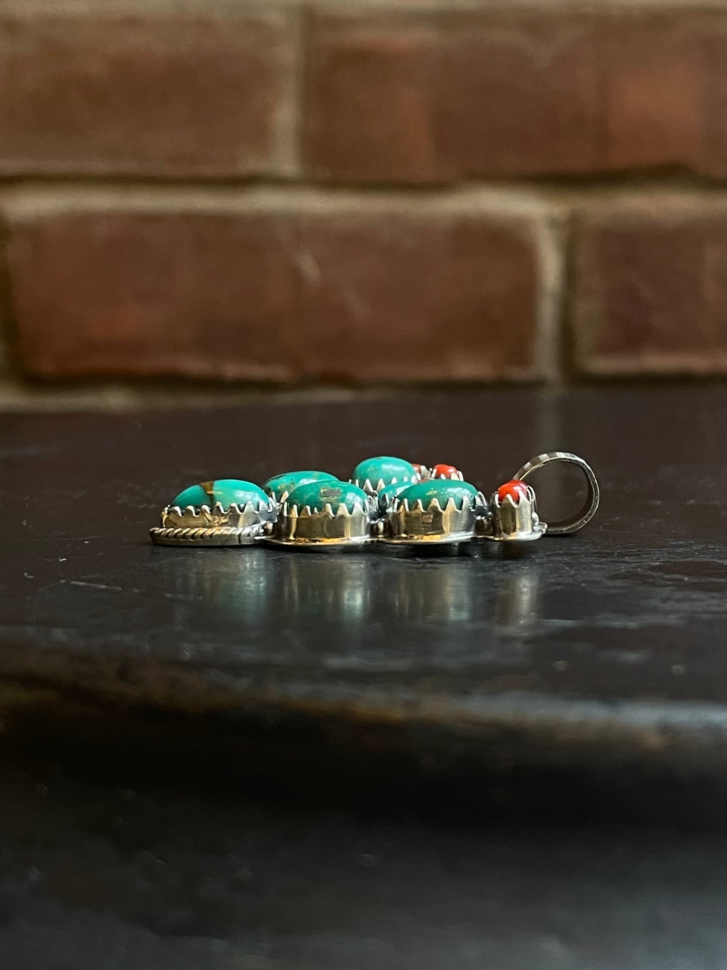 Kingman Turquoise Coral Cactus Pendant | Sterling Silver E928