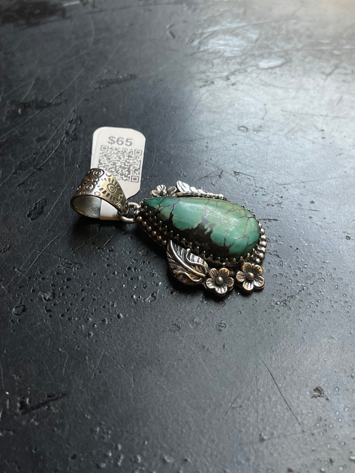 Kingman Turquoise Butterfly and Leaf Pendant | Sterling Silver | A679