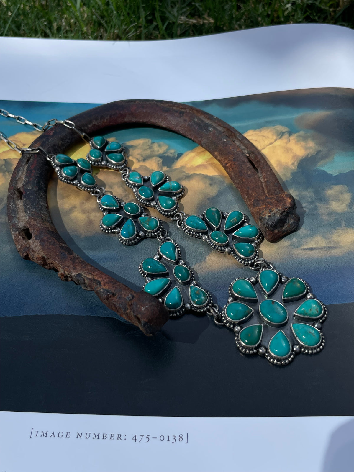 Turquoise Floral Cluster Necklace | 925 Sterling Silver D259